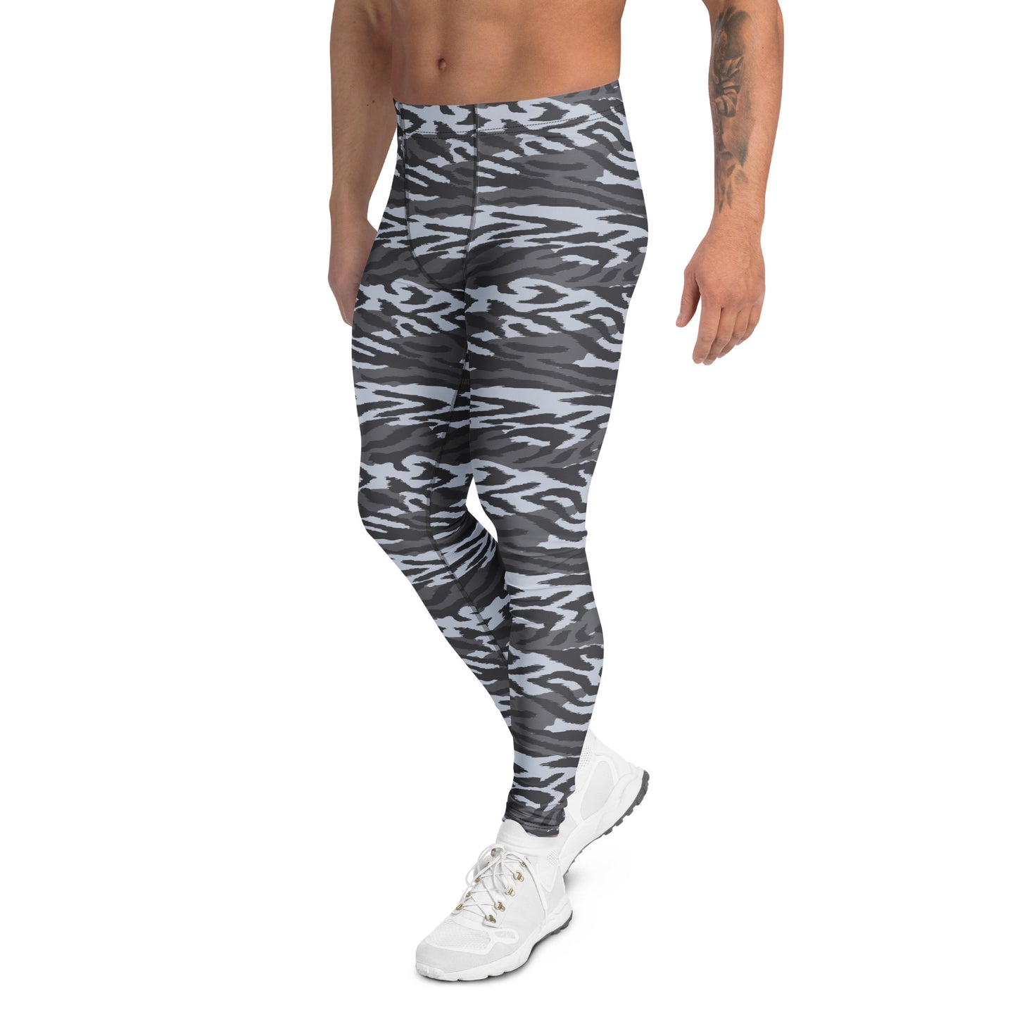 Comfortable Gray Tiger Stripes Camouflage Men's Leggings for Active Lifestyles