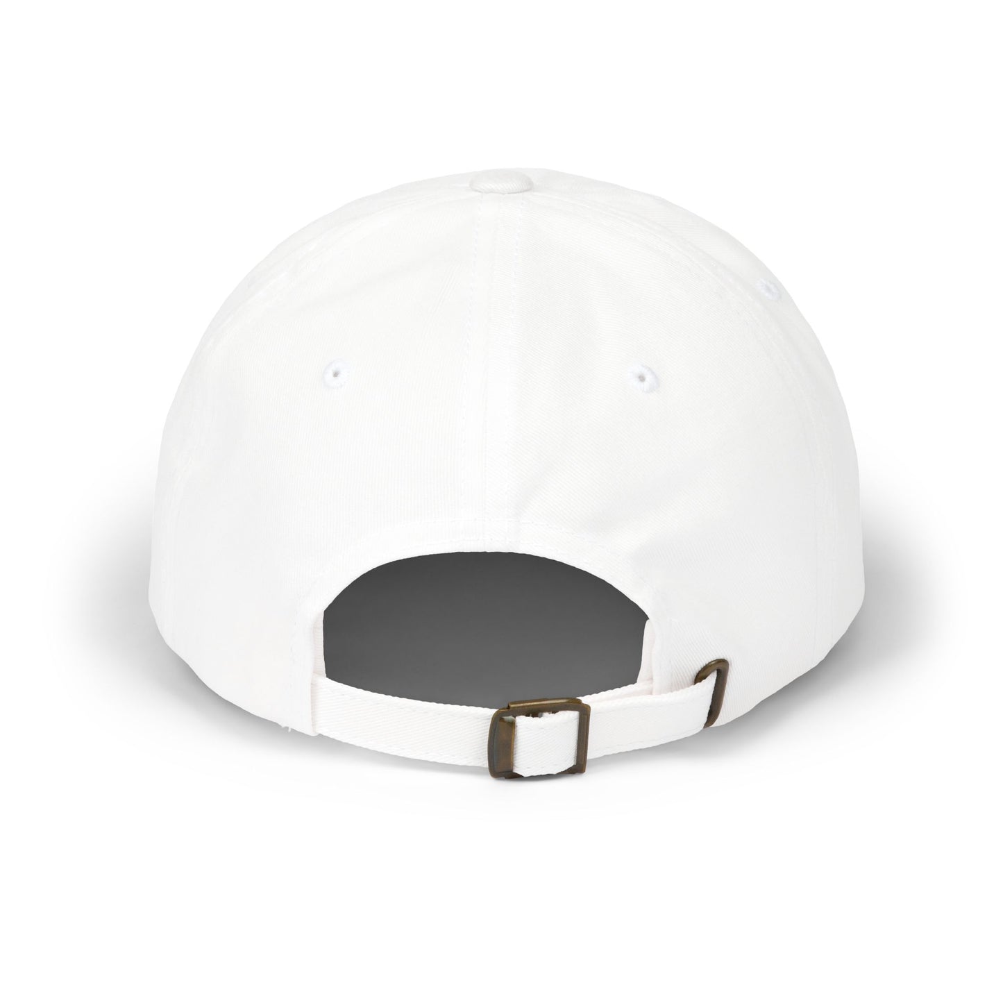White baseball cap with a brown buckle on a white background Comfortable Minimalist Miami Beach Typography Classic Dad Cap