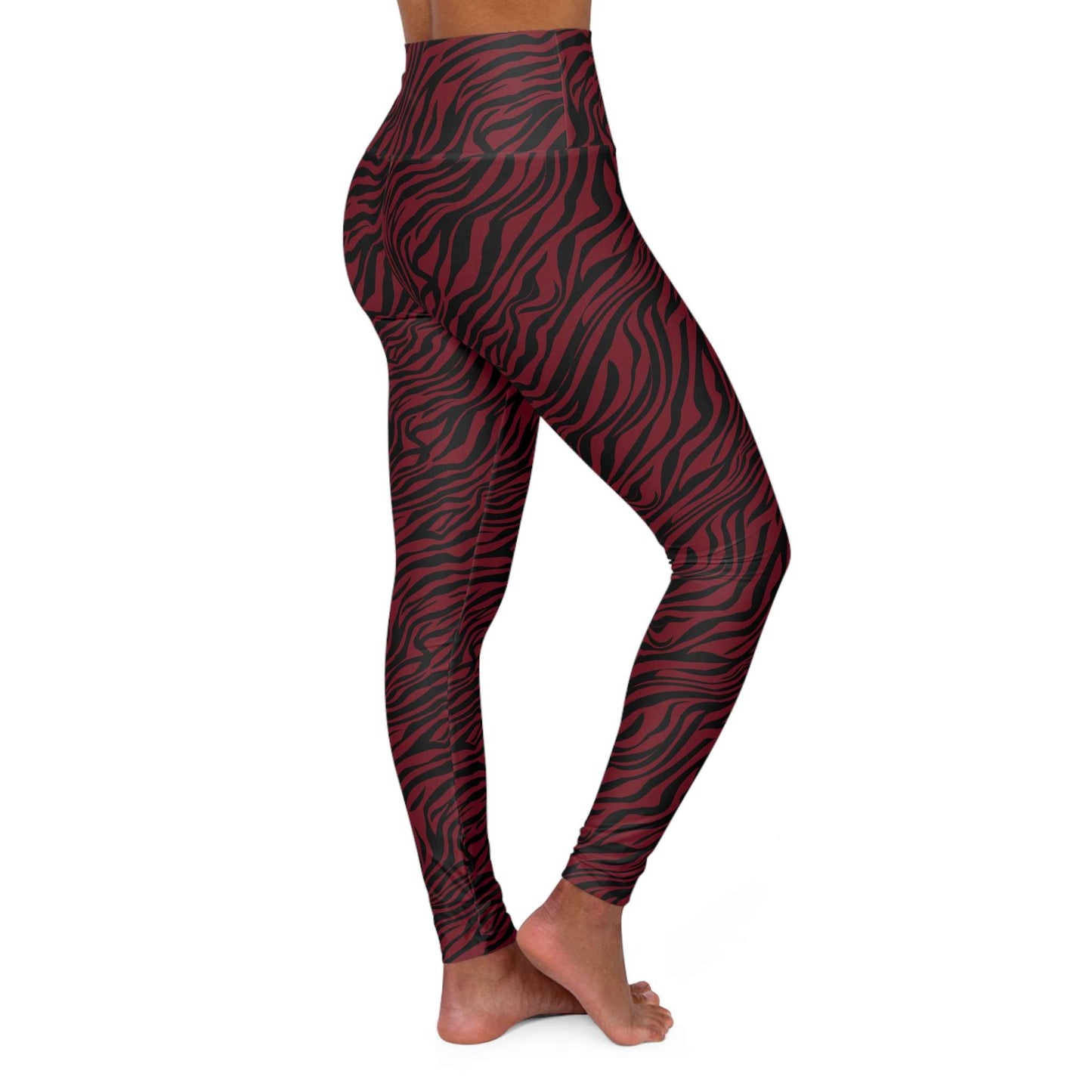Elegant Bold Red Zebra Print High Waisted Yoga Leggings Activewear