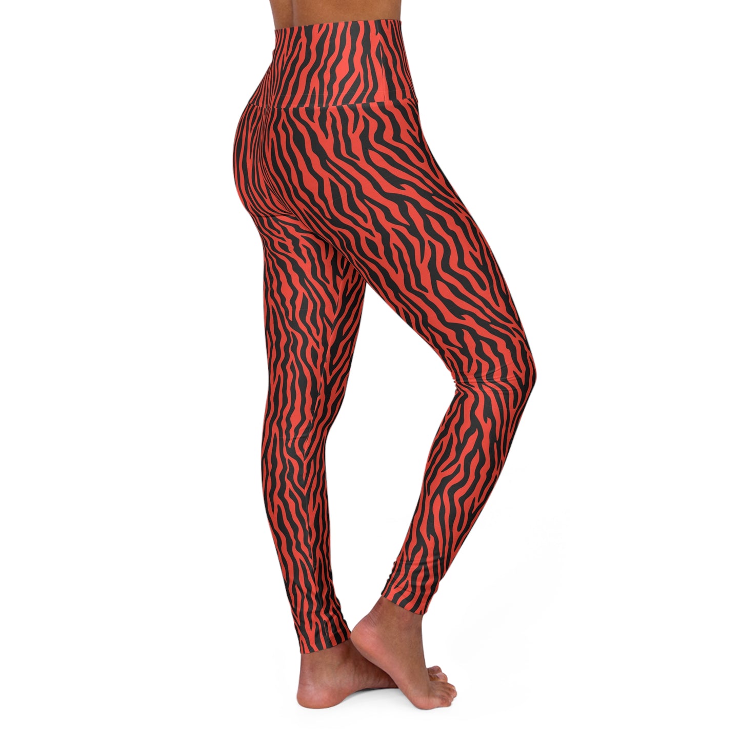 Trendy Activewear: Red Tiger Stripe Yoga Pants