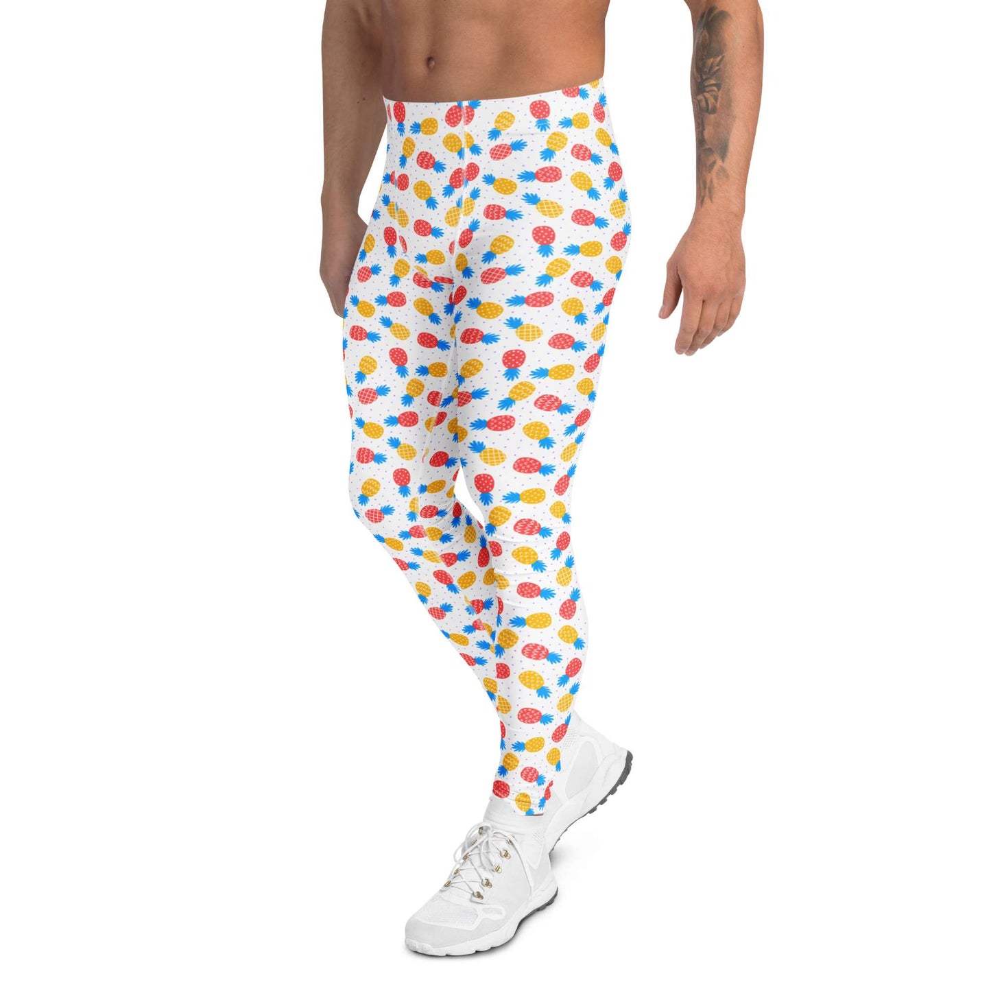 Vintage Men’s Workout Gear Leggings with Bright Pineapple Pattern