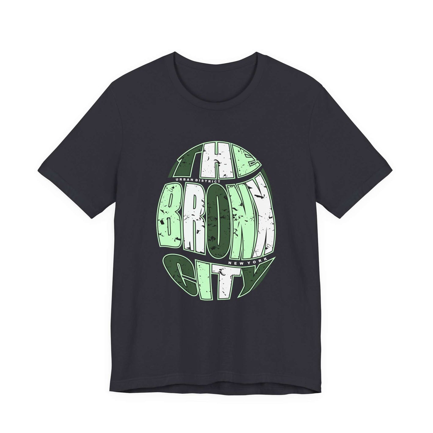 A black short-sleeve crewneck t-shirt featuring a distressed green and white graphic on the front that reads 'THE BRONX CITY'. Vintage NYC Urban Bronx City Graphic T-Shirt Casual Wear Shop Vintage NYC Urban Bronx City Graphic T-Shirt Casual Wear for a laid-back retro look that brings Bronx-inspired energy to any outfit. Elevate your wardrobe with Vintage NYC Urban Bronx City Graphic T-Shirt Casual Wear, blending classic city vibes with effortless comfort.