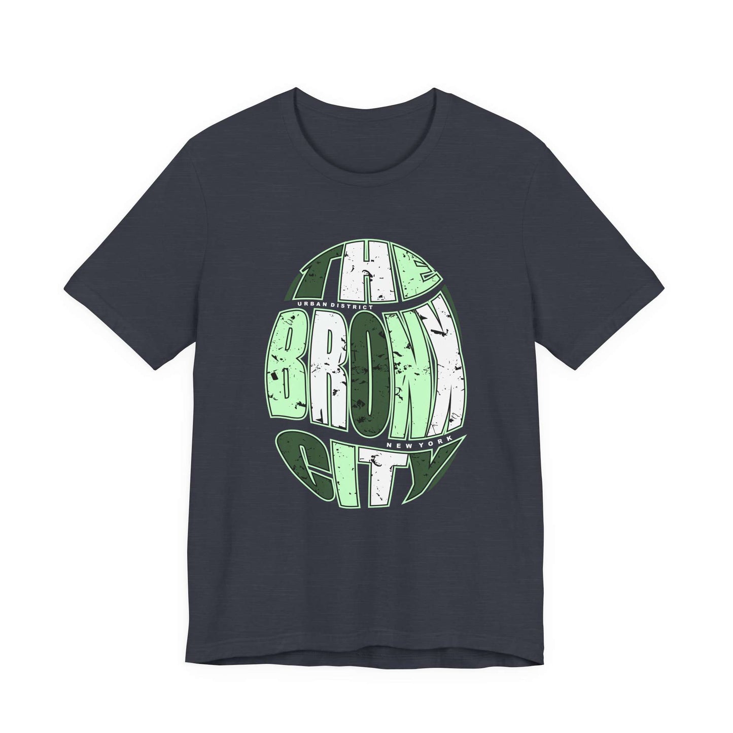 A dark navy blue short-sleeve t-shirt with a distressed green and white graphic on the front reading 'THE BRONX CITY'. Vintage NYC Urban Bronx City Graphic T-Shirt Casual Wear Shop Vintage NYC Urban Bronx City Graphic T-Shirt Casual Wear for a laid-back retro look that brings Bronx-inspired energy to any outfit. Elevate your wardrobe with Vintage NYC Urban Bronx City Graphic T-Shirt Casual Wear, blending classic city vibes with effortless comfort.