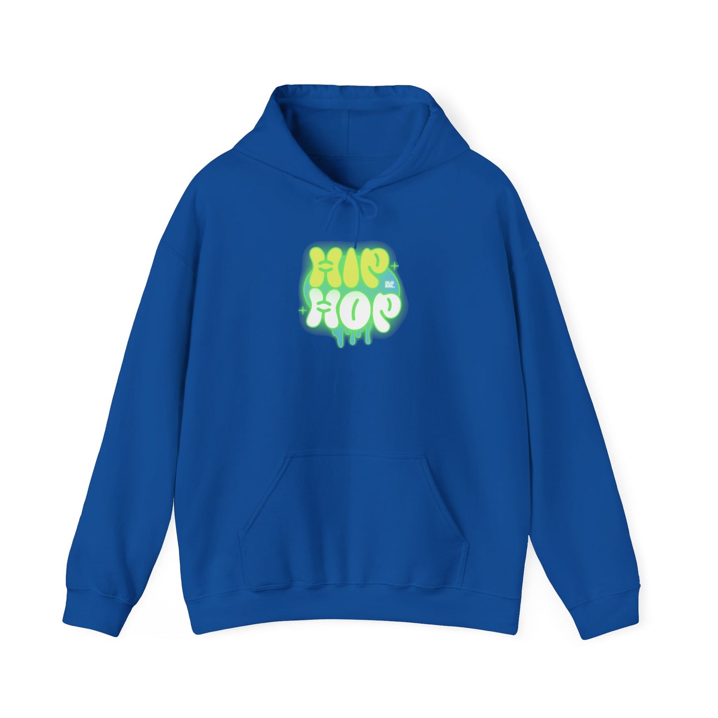 A royal blue pullover hoodie with a colorful 'HIP HOP' graphic on the chest, displayed against a solid white background. Best Bold Graffiti Hip Hop Hoodie for Urban Fashion Lovers