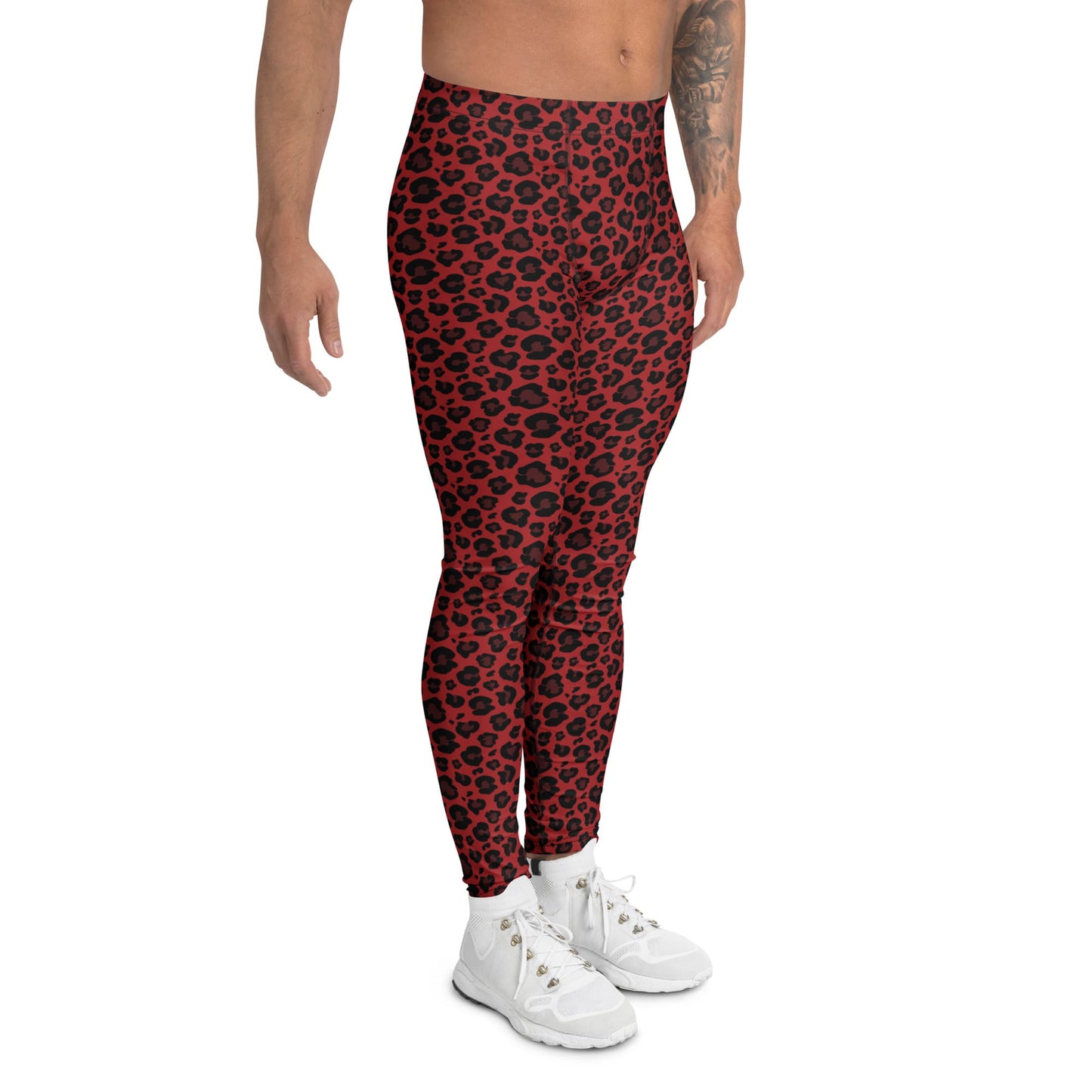 Bold and Vibrant Red Leopard Print Leggings for Men