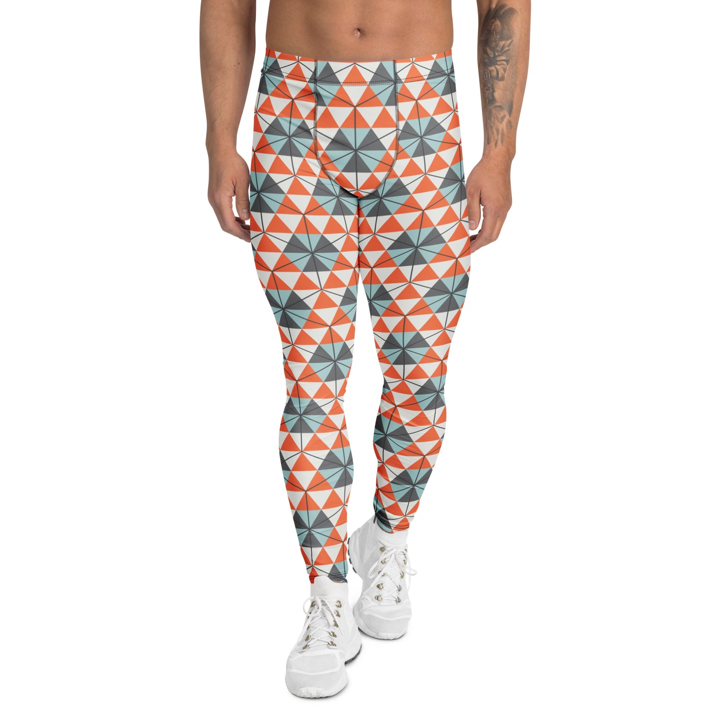 Colorful Geometric Triangles Print Men's Leggings for Active Wear