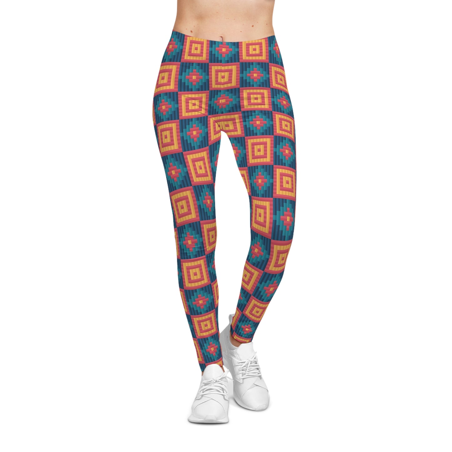 Comfortable Chic Bold Colorful Southwestern Boho Women's Casual Leggings for Activewear