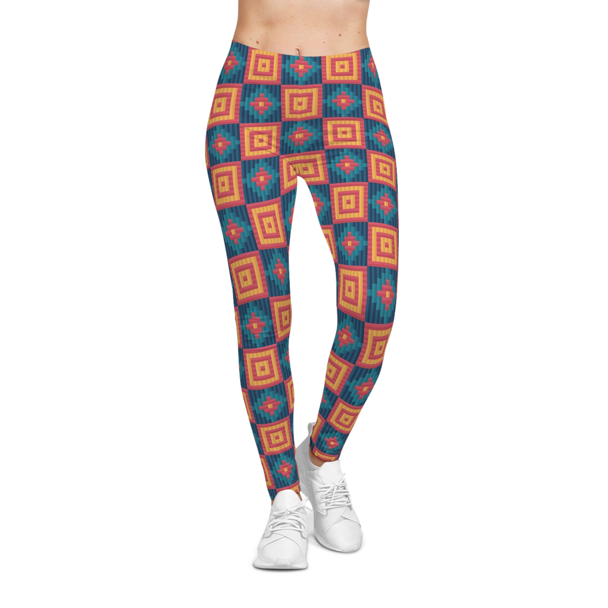 Comfortable Chic Bold Colorful Southwestern Boho Women's Casual Leggings for Activewear