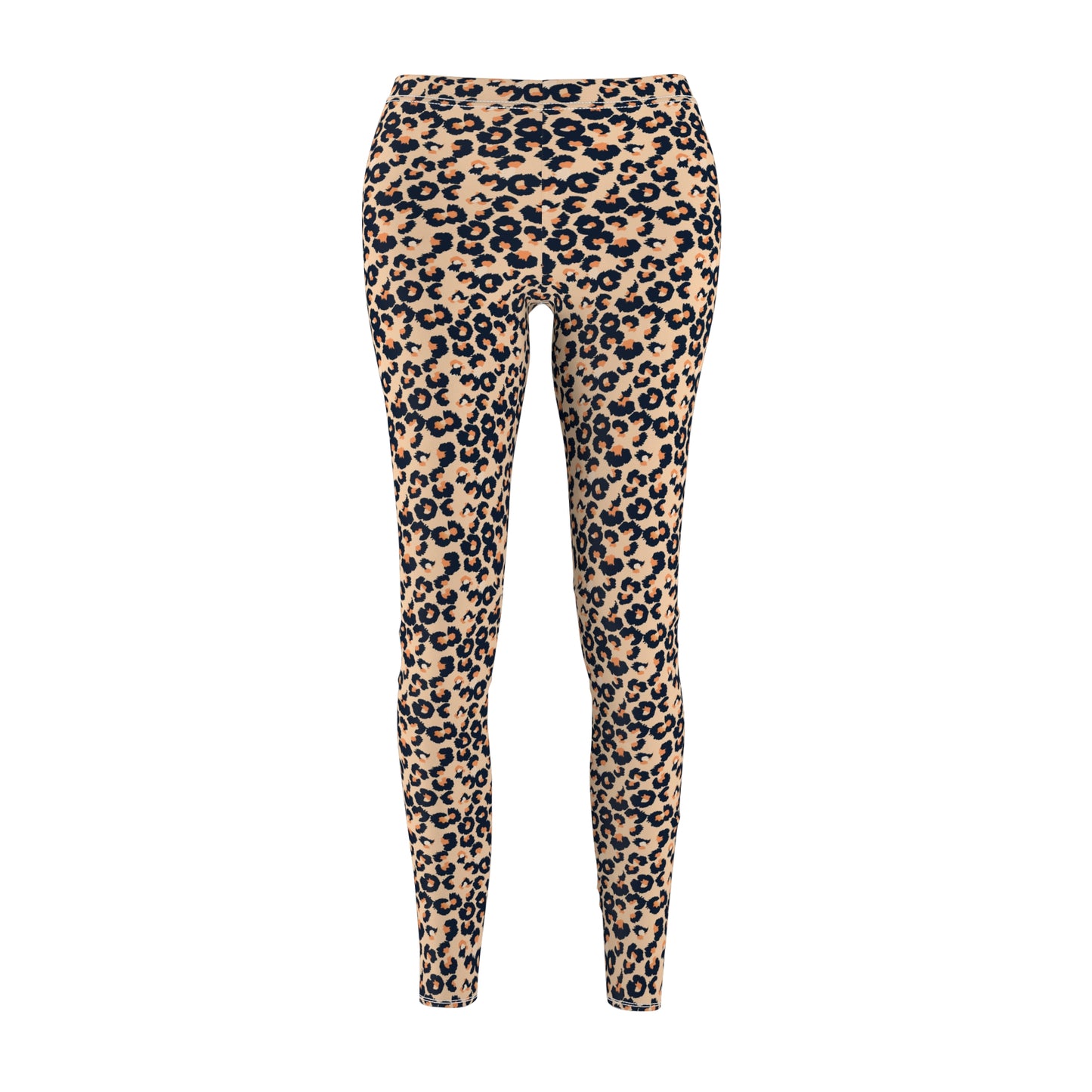 Beige leopard print leggings with black spots, shown flat against a solid white background. Comfortable Leopard Print Women's Casual Leggings for Activewear