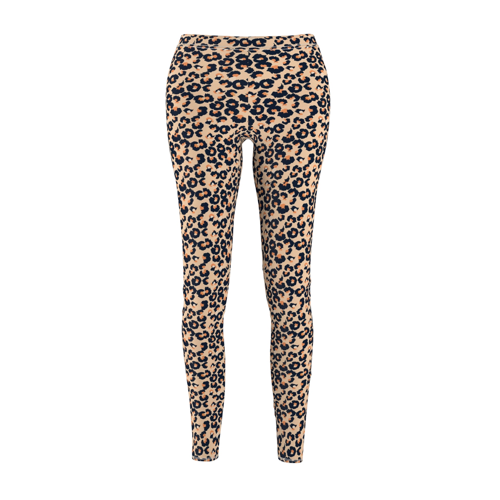 Beige leopard print leggings with black spots, shown flat against a solid white background. Comfortable Leopard Print Women's Casual Leggings for Activewear