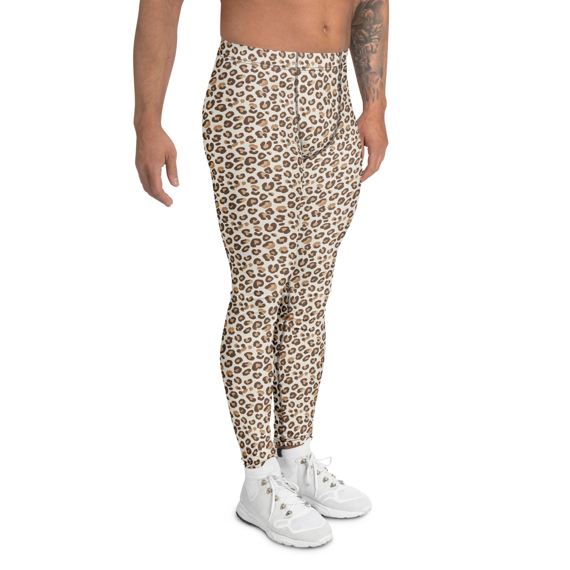 Comfortable Men's Leggings with Bold Brown Leopard Print