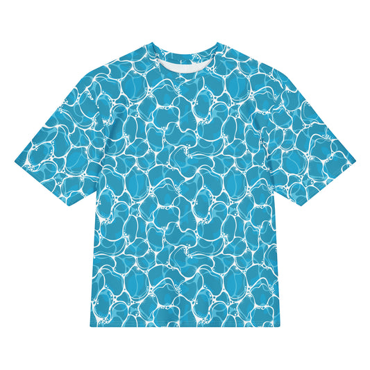 Comfortable Oversized Cotton T-Shirt Featuring Tropical Water Patterns