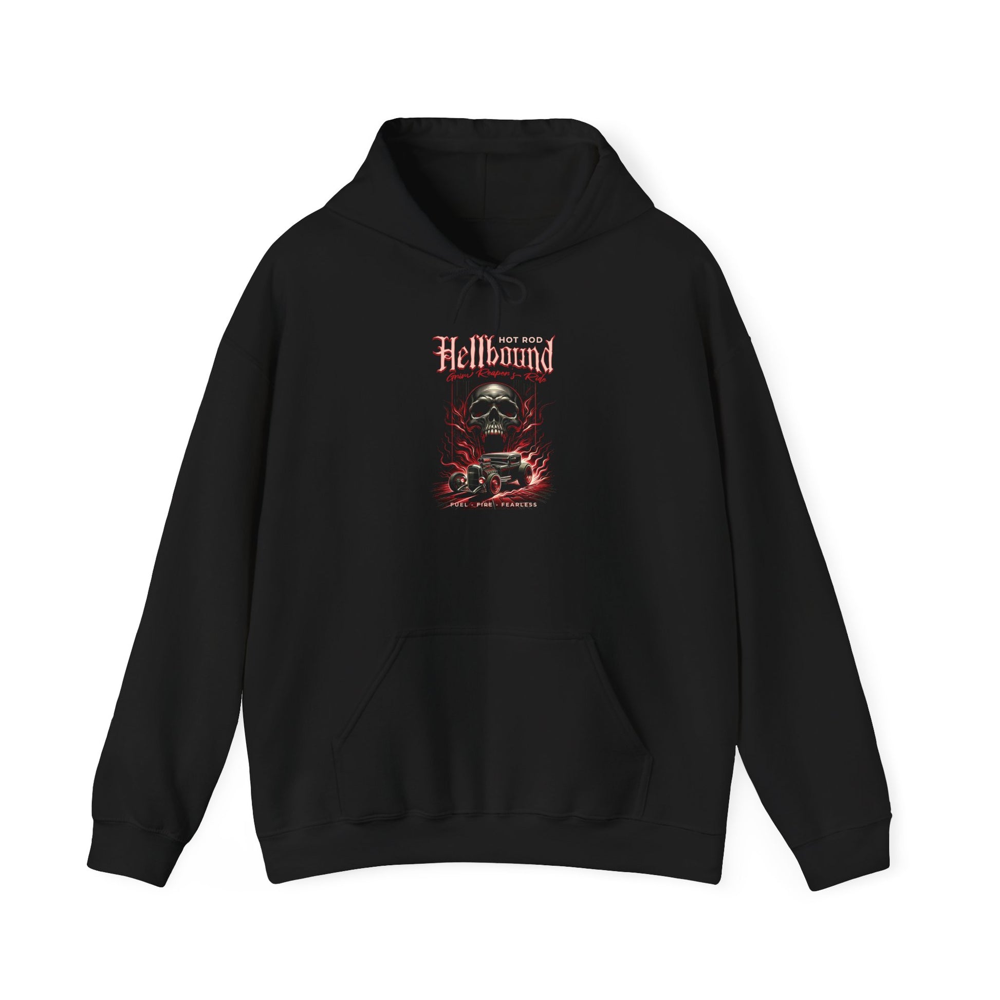 Edgy Gothic Pullover Hoodie with Hot Rod Skull