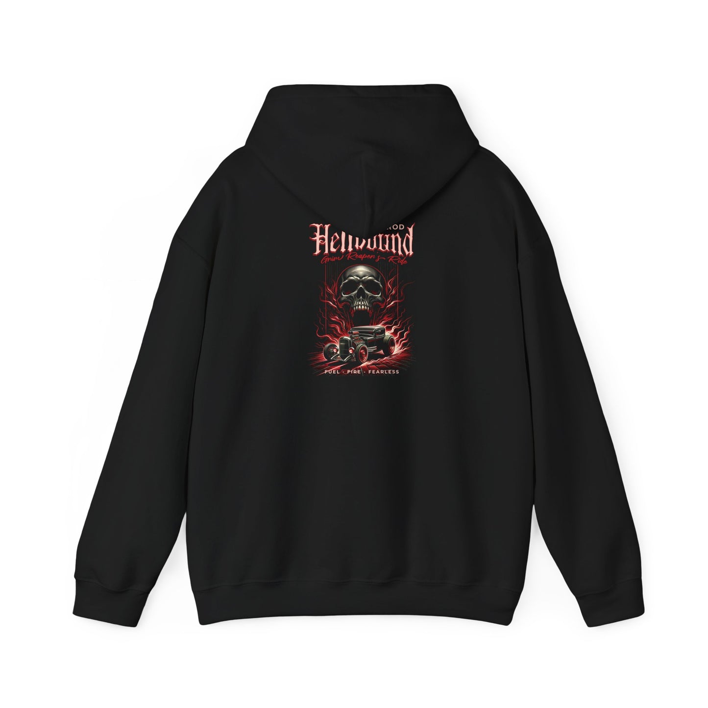 Edgy Gothic Pullover Hoodie with Hot Rod Skull Hellbound