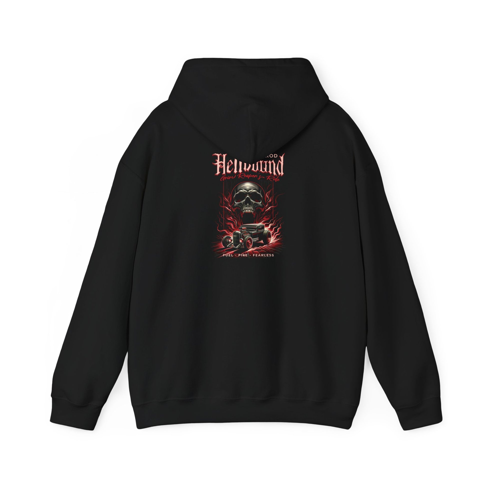 Edgy Gothic Pullover Hoodie with Hot Rod Skull Hellbound