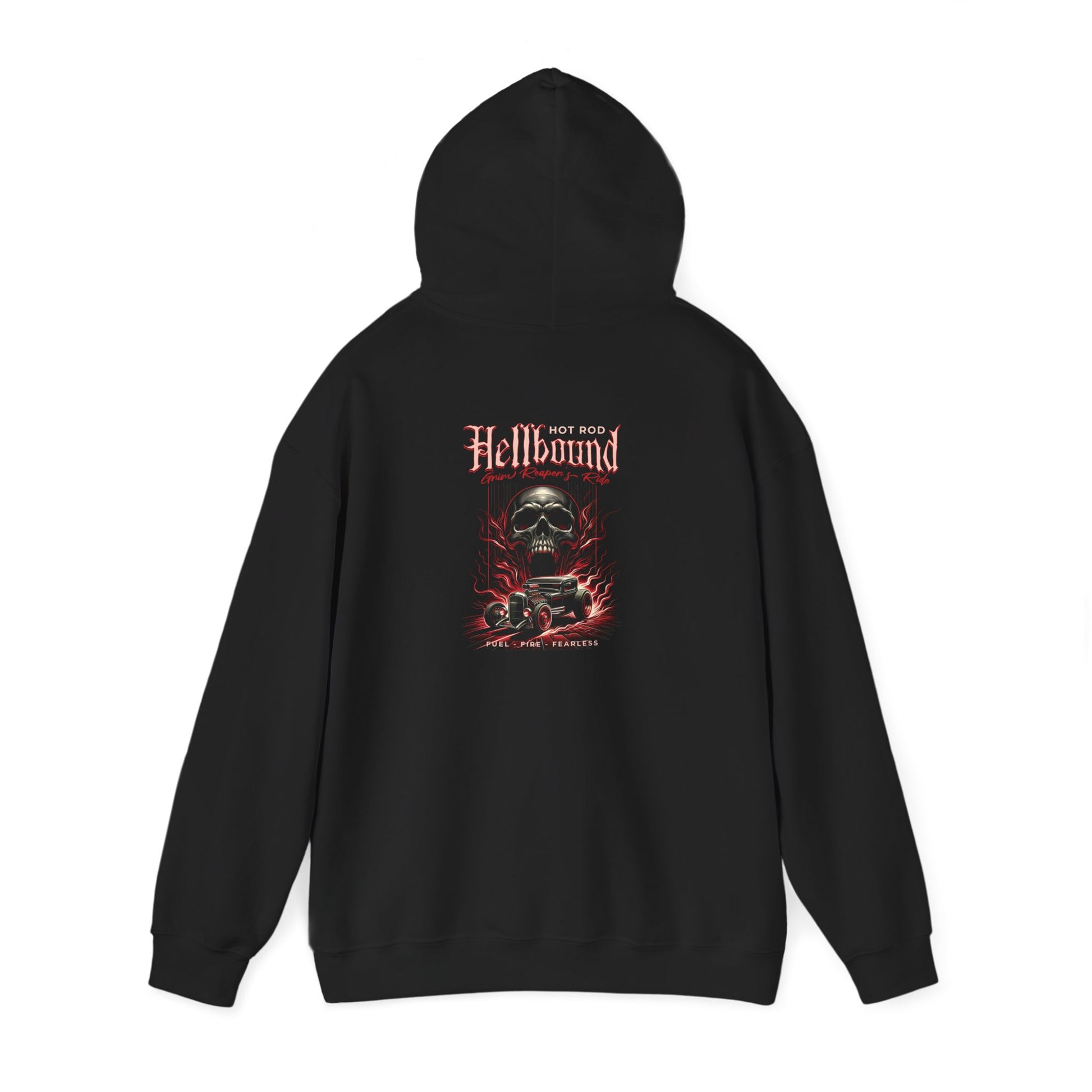 Edgy Gothic Pullover Hoodie with Hot Rod Skull Hellbound Art