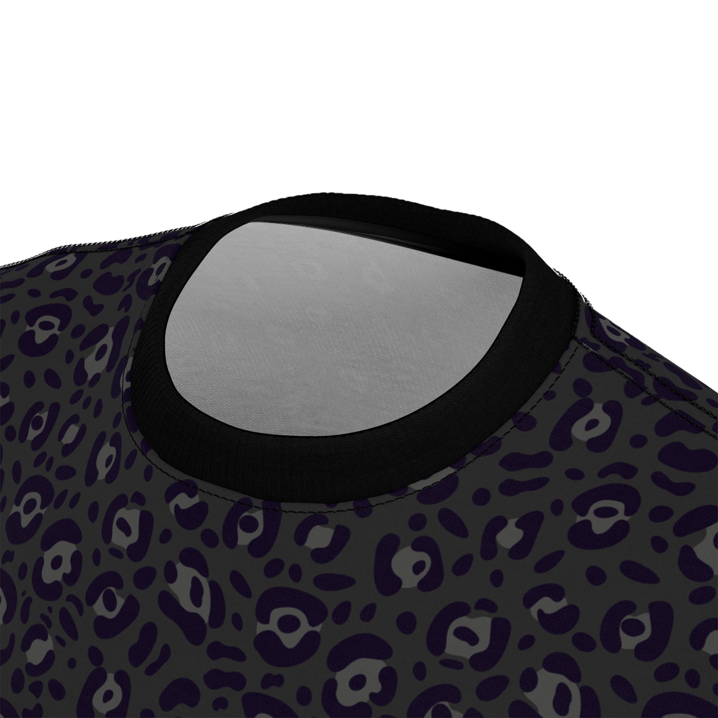 Close-up of a black sleeveless top with a gray interior lining on a white background Effortless Bold Black Leopard Print T-Shirt for Casual Wear