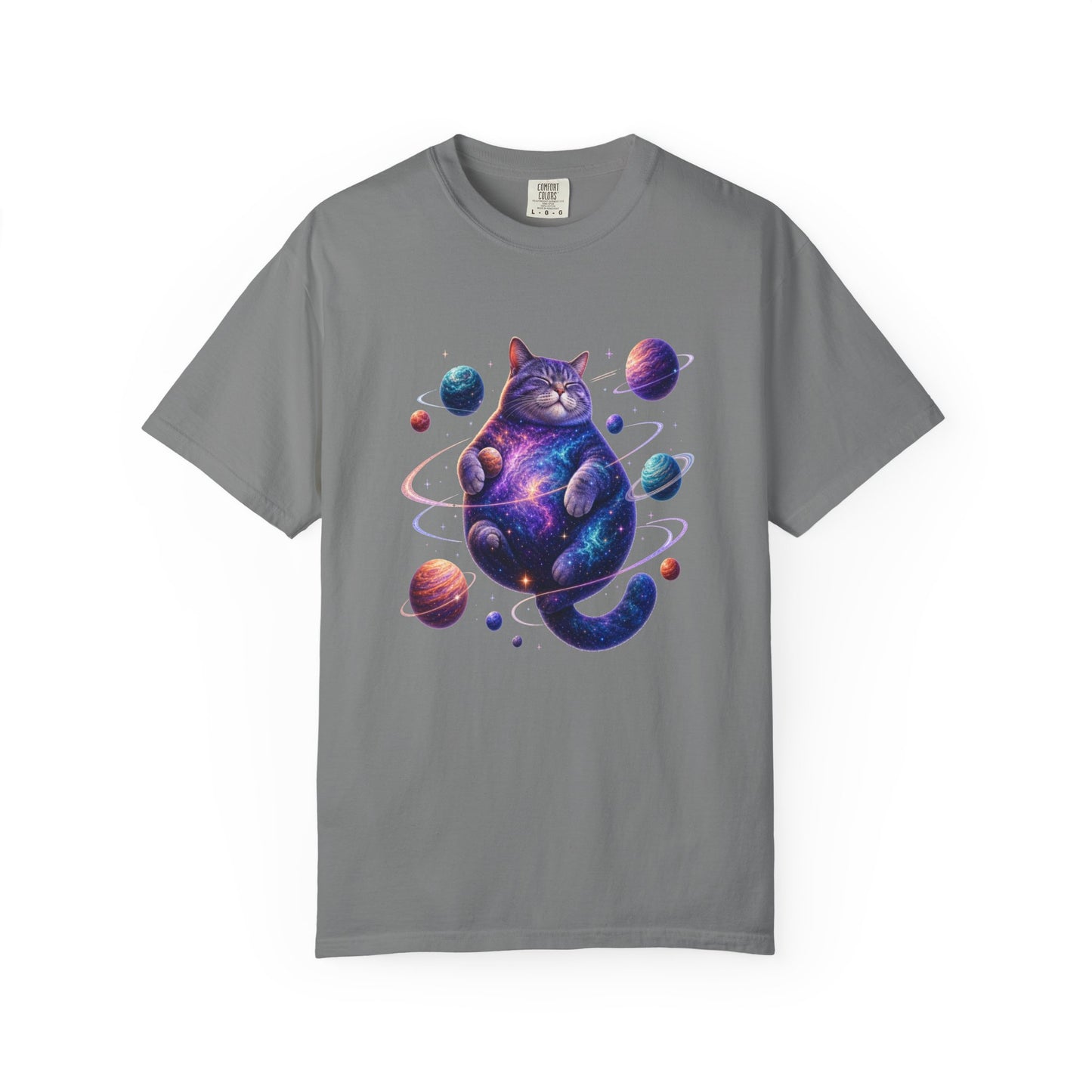Fun Celestial Feline: Space-Themed Cat T-Shirt for Casual Wear