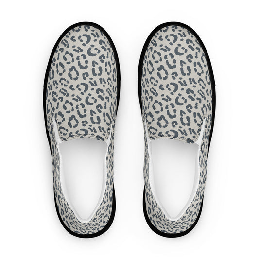 Gray Leopard Print Men's Slip-On Canvas Shoes