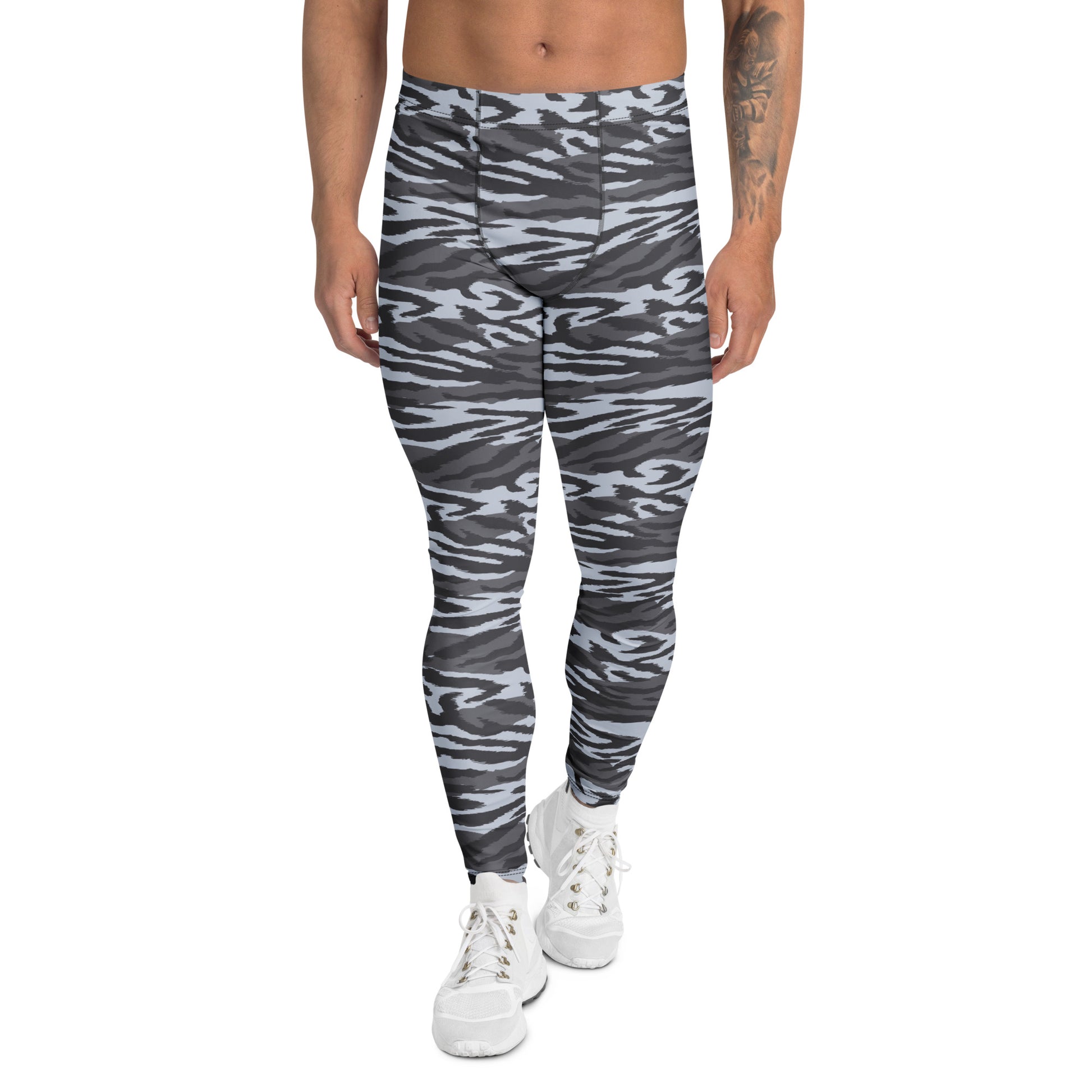 Gray Tiger Stripes Camouflage Men's Leggings