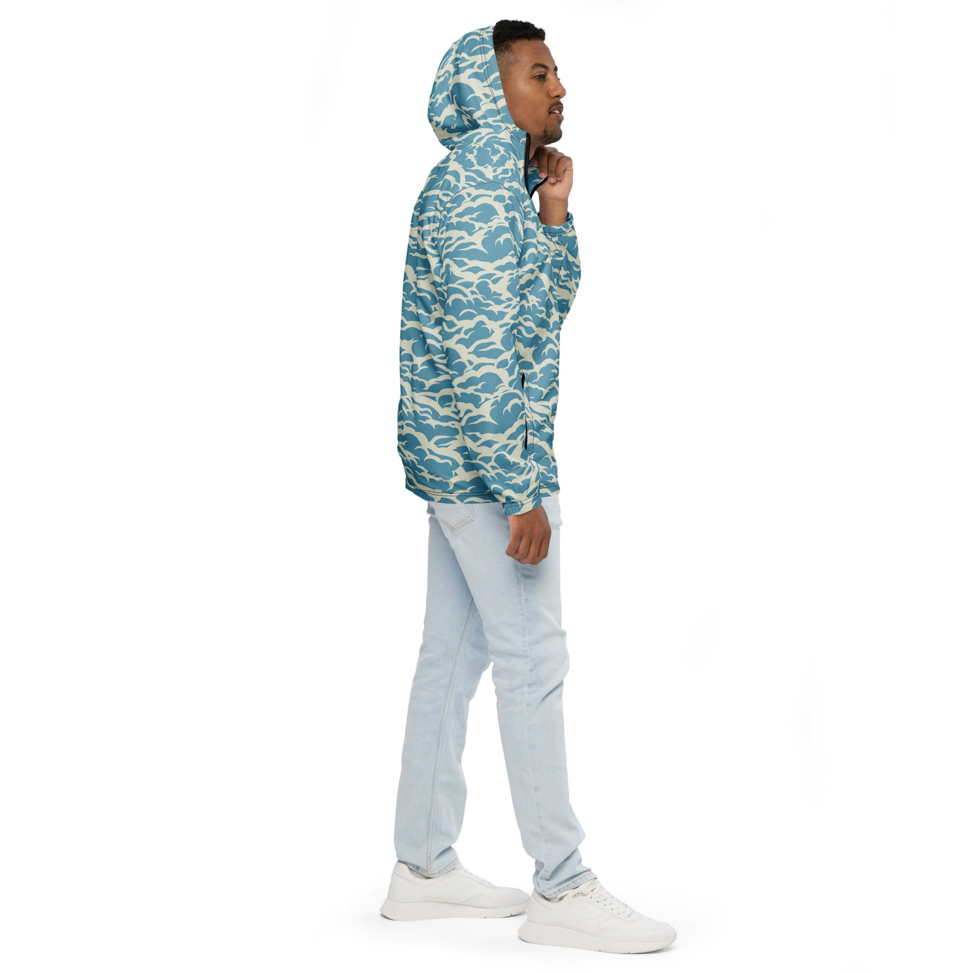 Lightweight Men’s Windbreaker Jacket with Nautical Ocean Waves Design