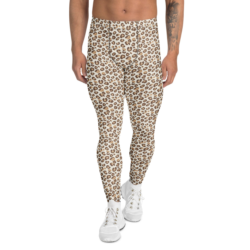 Men's Leggings with Eye-Catching Brown Leopard Print Comfort Fit