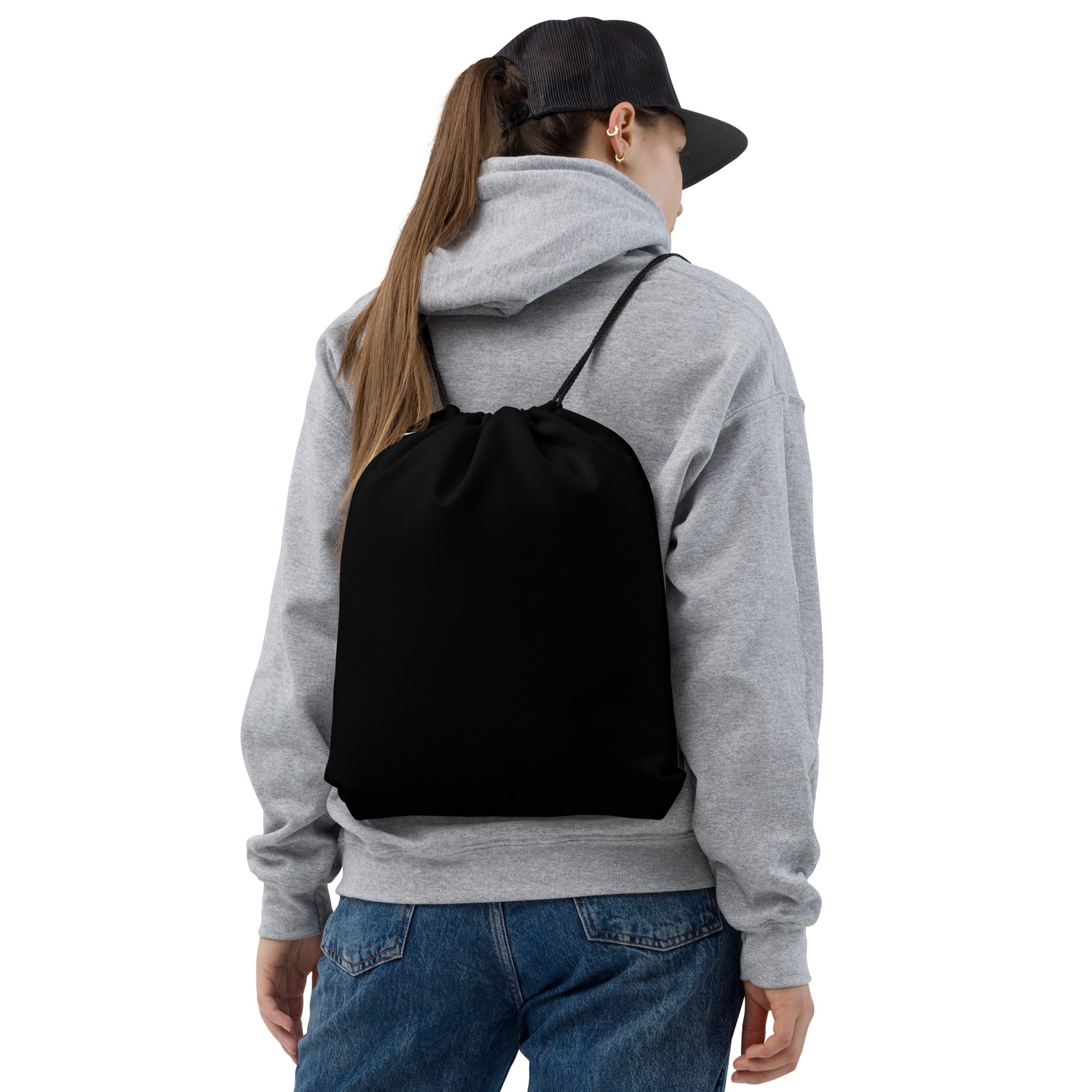 Minimalist Solid Black Lightweight Drawstring Bag