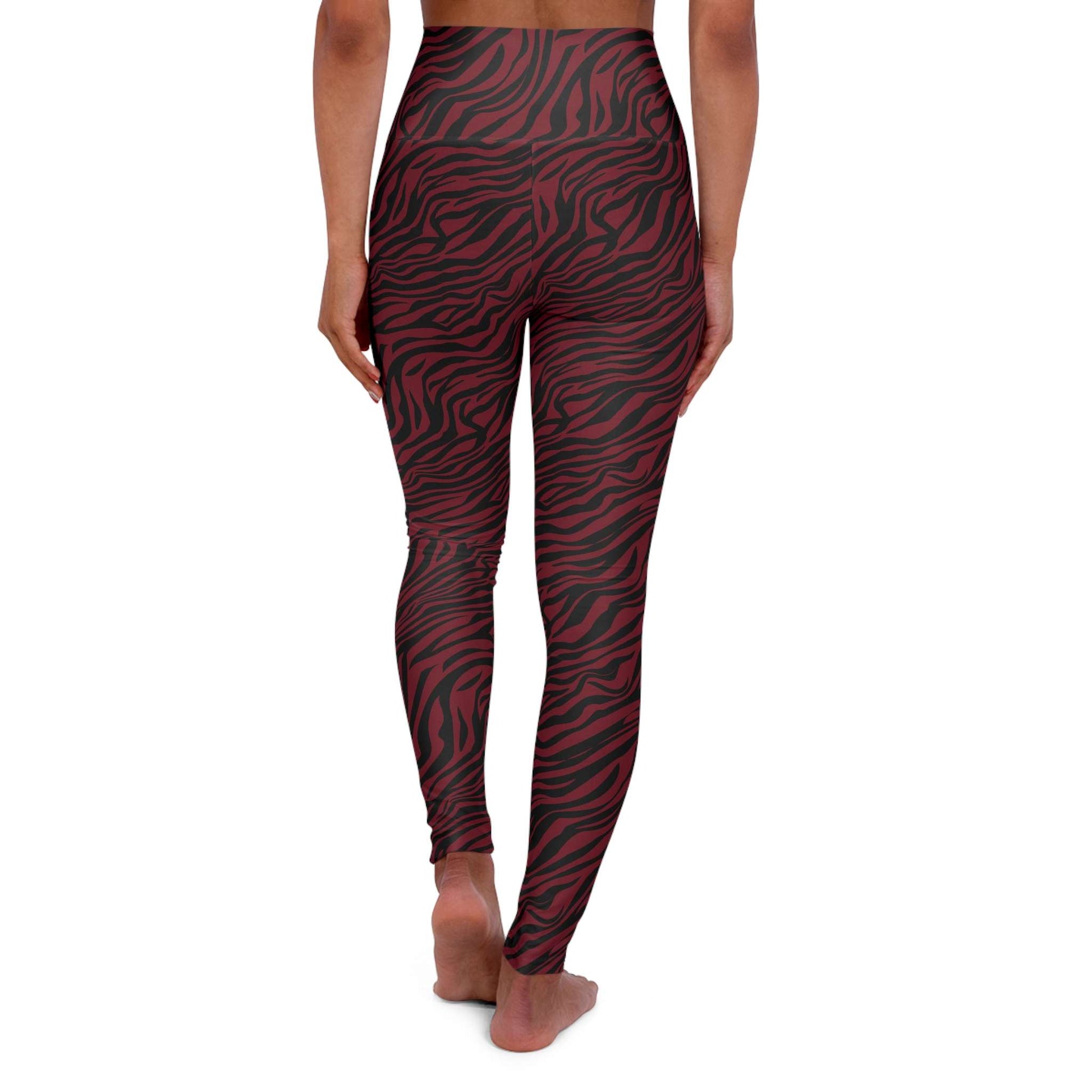 Modern Bold Red Zebra Print High Waisted Yoga Leggings Activewear
