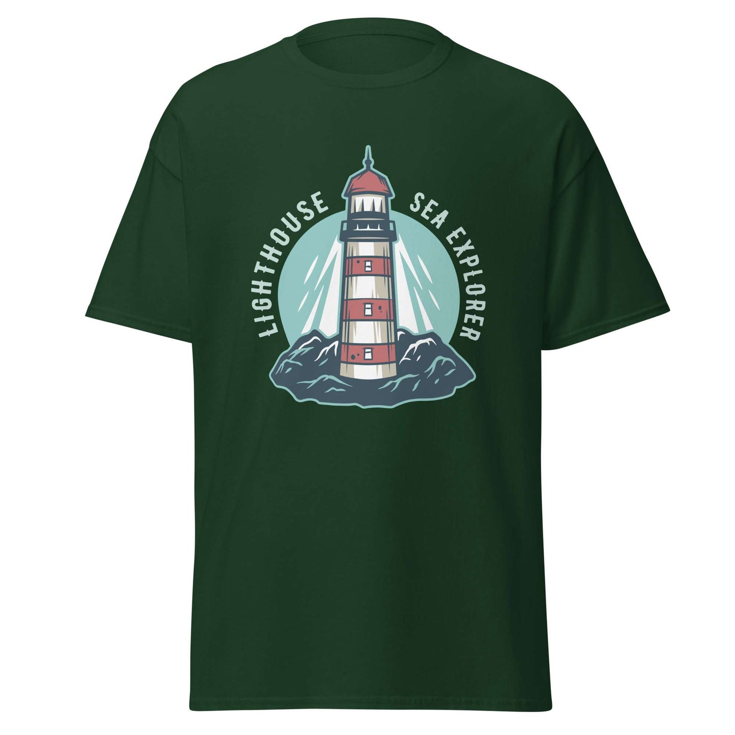 Retro Marine Lighthouse at Mountain Nautical Sea T-Shirt Casual Wear