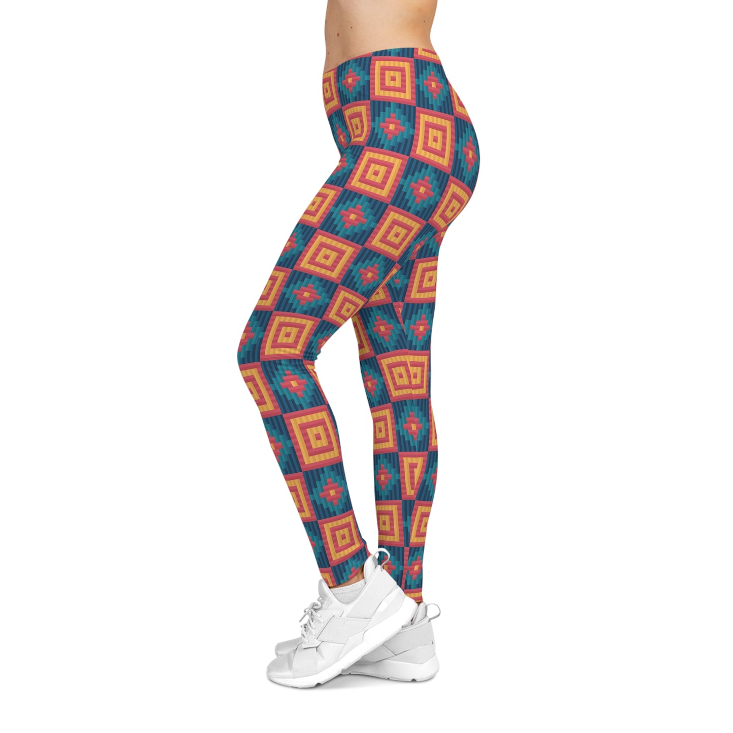 Soft Stretchy Colorful Southwestern Boho Women's Casual Leggings for Activewear