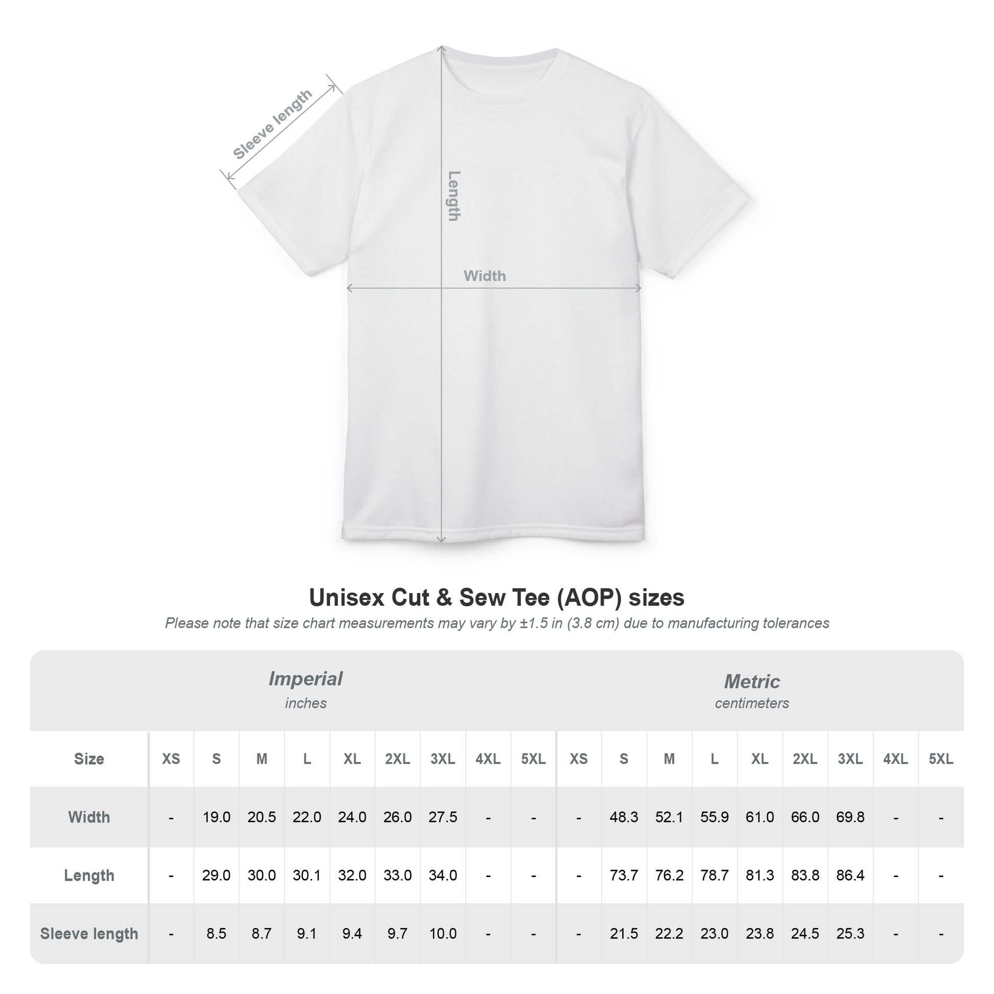 White t-shirt with measurements and size chart on a white background Stylish Bold Black Leopard Print T-Shirt for Casual Wear