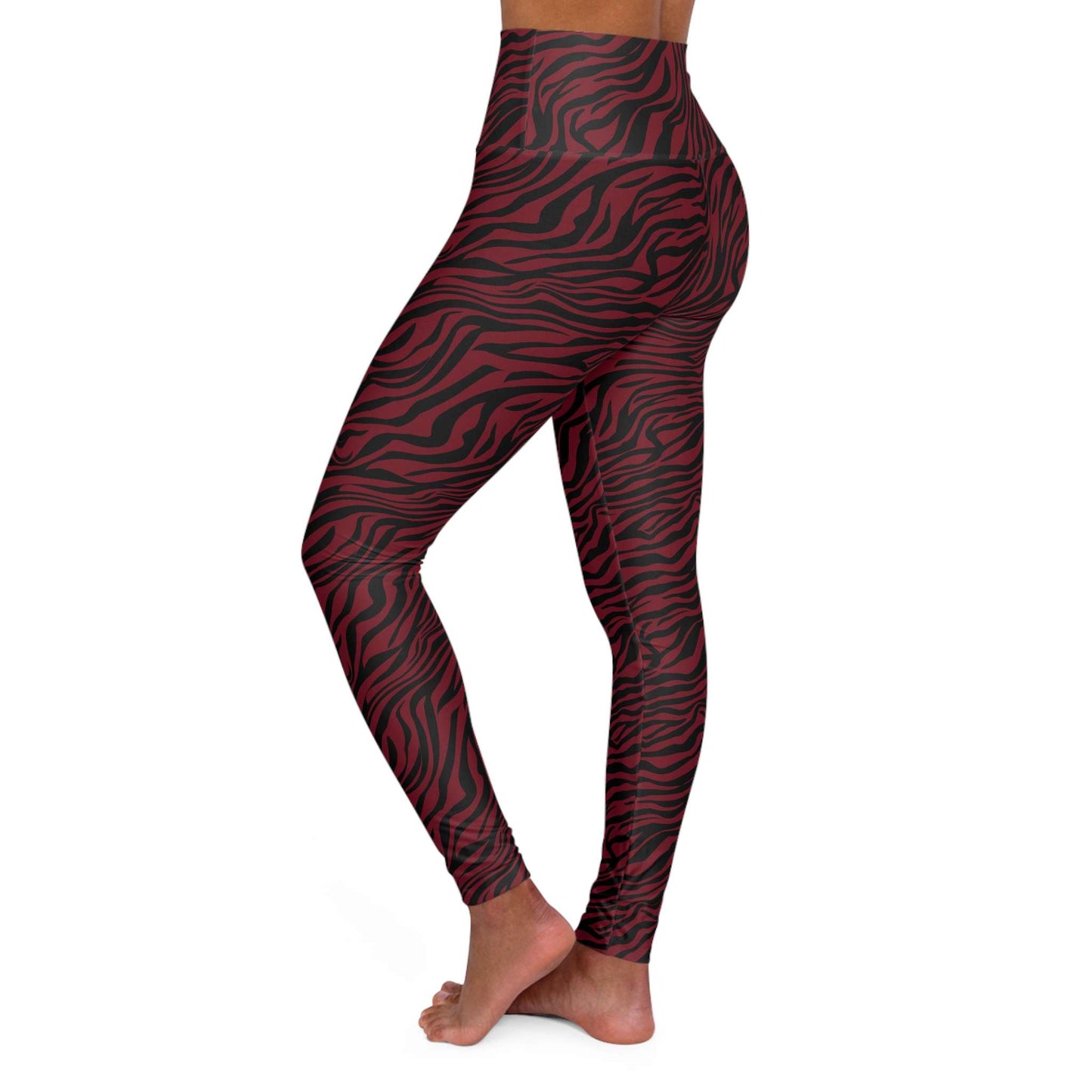 Stylish Bold Red Zebra Print High Waisted Yoga Leggings Activewear