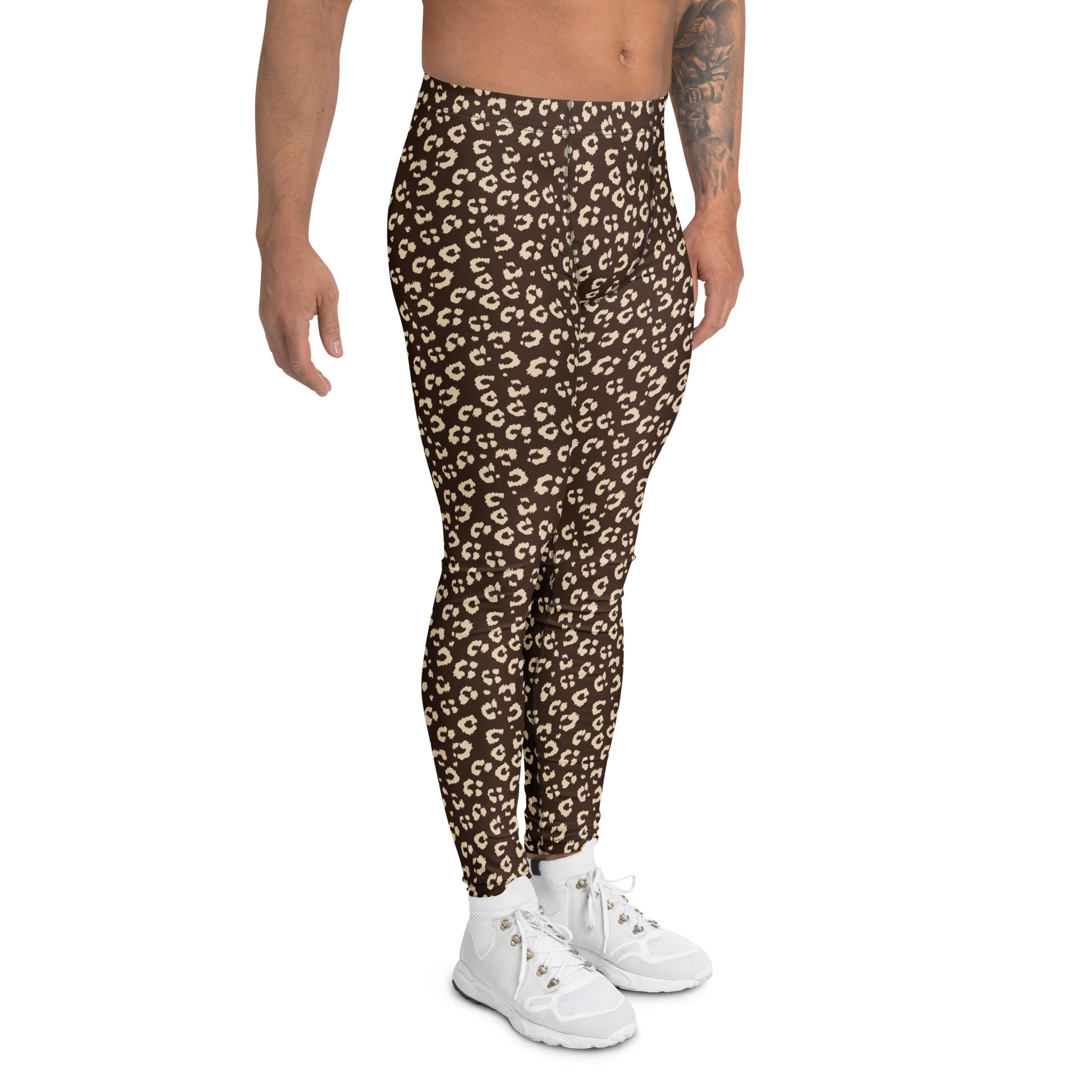 Stylish Brown Leopard Print Men's Leggings for Active Wear