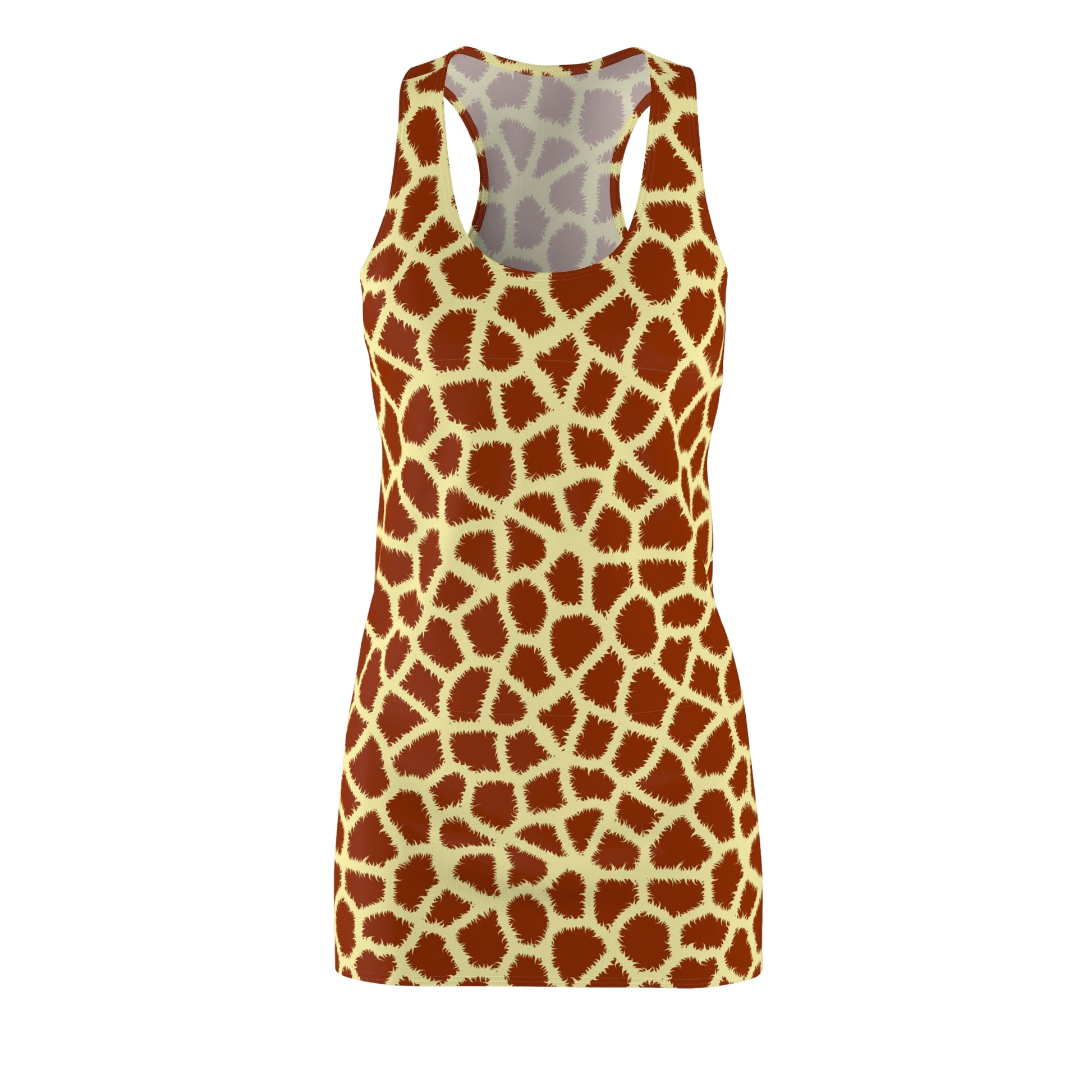 A sleeveless scoop-neck tank top featuring a giraffe print pattern in brown and beige, shown against a plain white background. Stylish Comfortable Giraffe Print Women's Racerback Dress