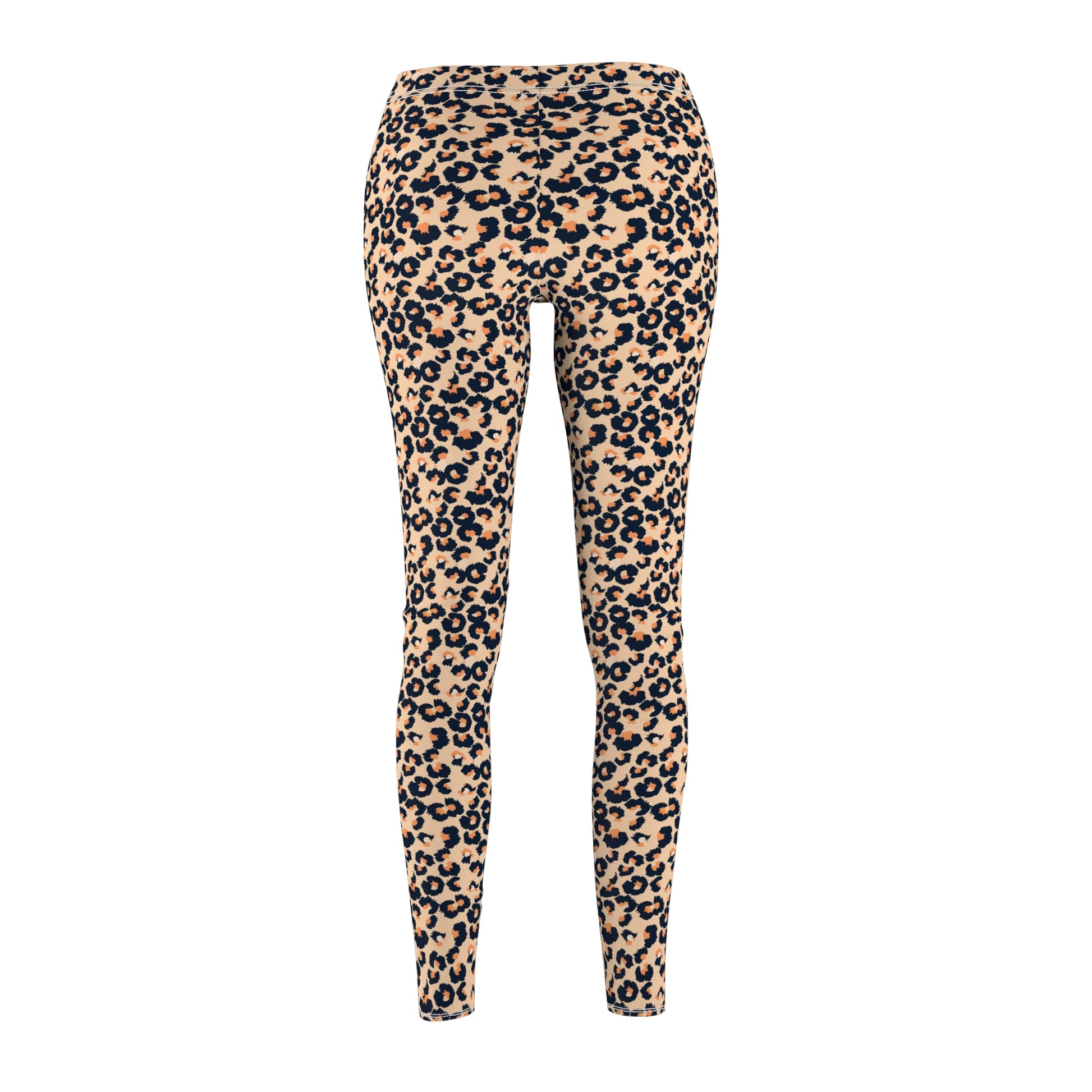 Beige leopard print leggings shown from the back on a plain white background. Stylish Comfortable Leopard Print Women's Casual Leggings for Activewear
