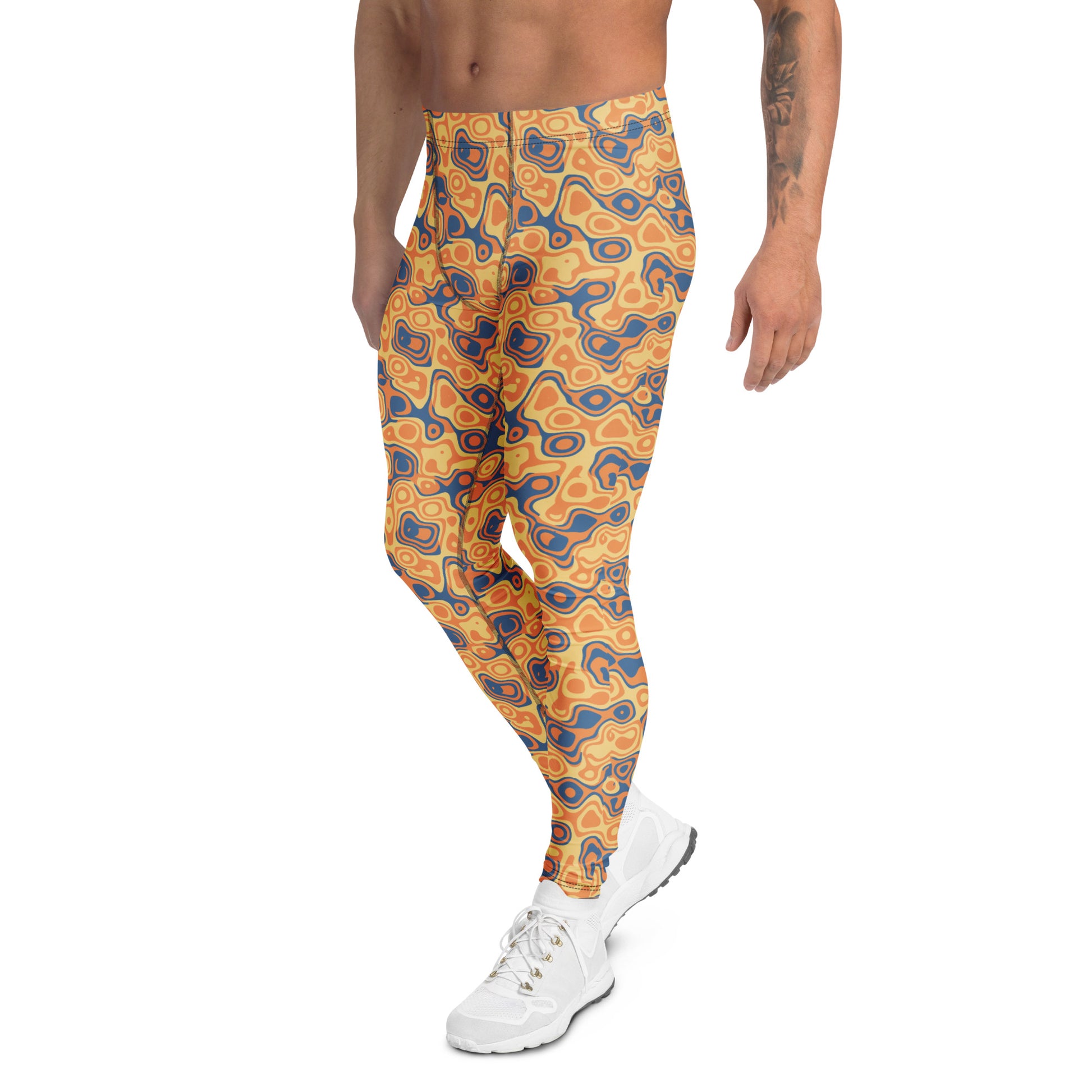 Stylish Functional Comfortable Bold Retro Rounded Fluid Shapes Men's Athletic Leggings