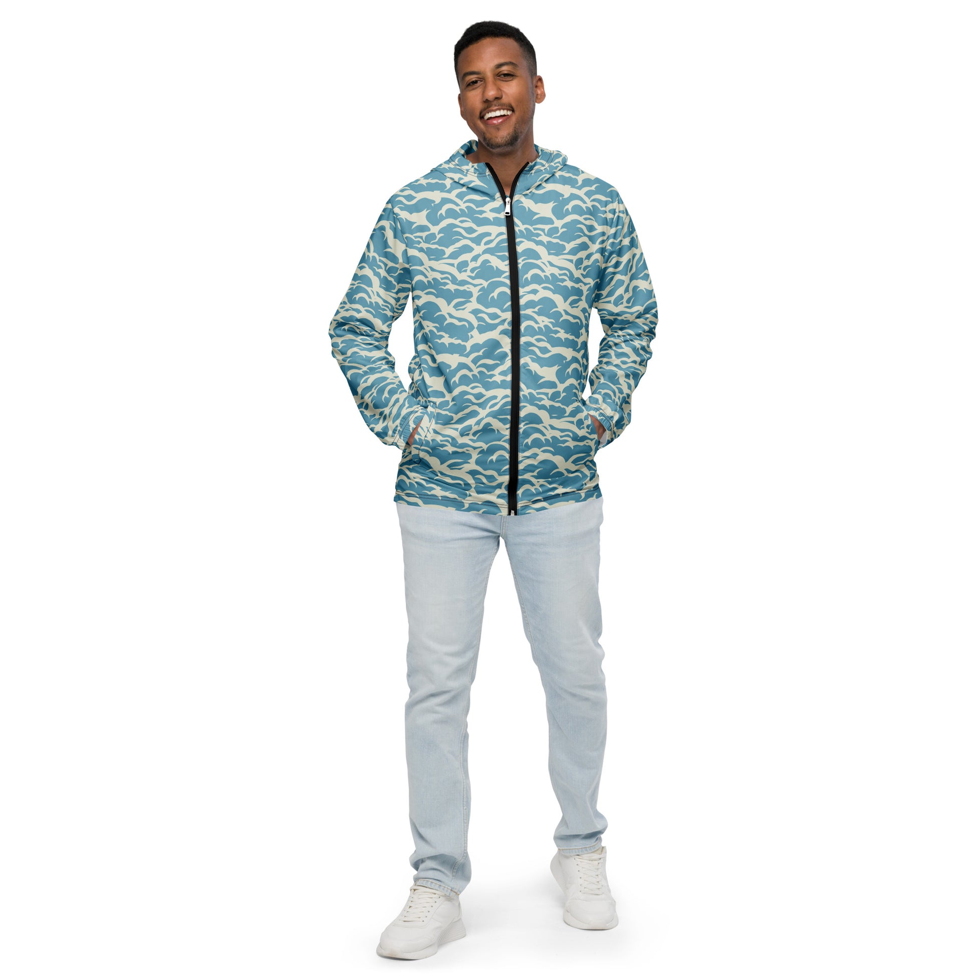Stylish Men’s Windbreaker with Ocean Wave Design