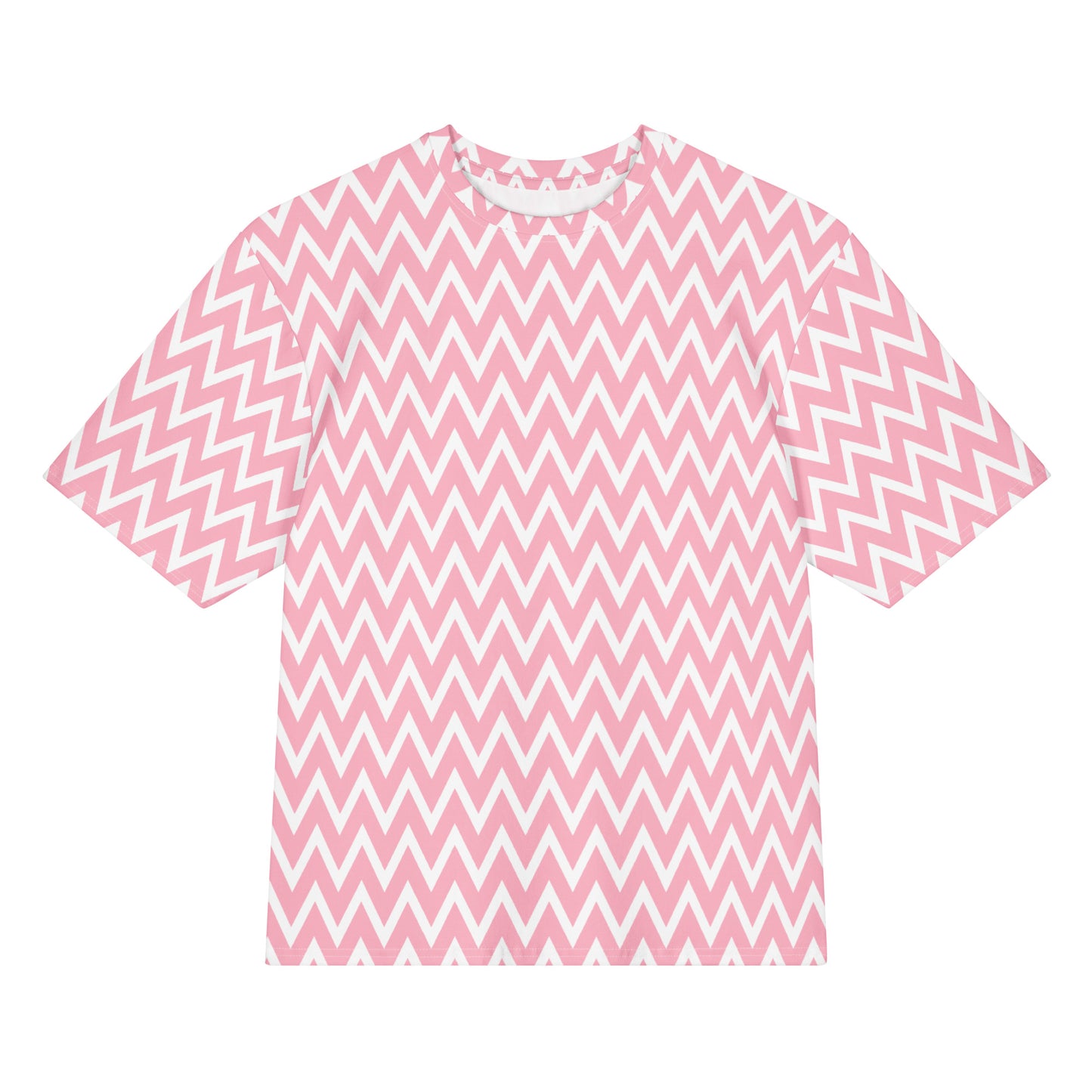 Stylish Oversized Cotton T-Shirt with Pink Chevron Zig Zag Print