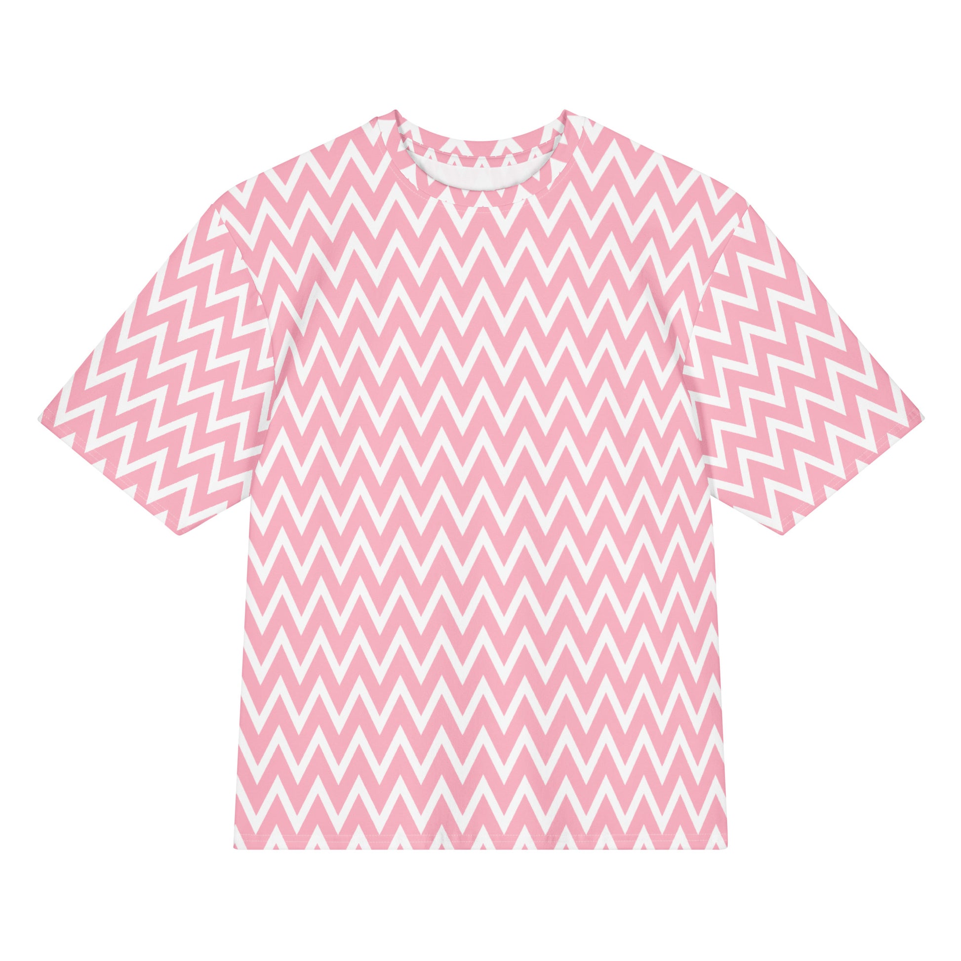 Stylish Oversized Cotton T-Shirt with Pink Chevron Zig Zag Print