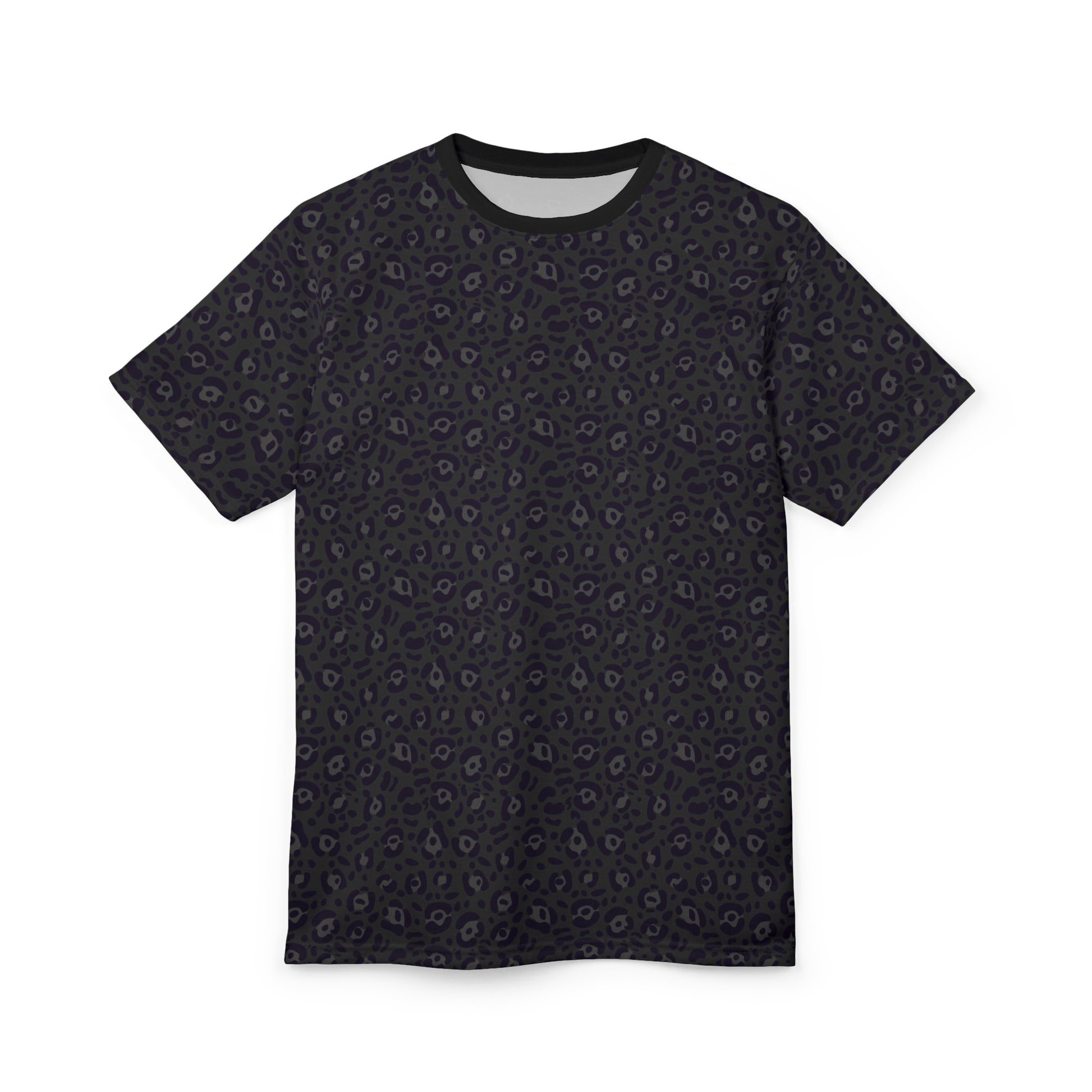 Black t-shirt on a white background Trendy Bold Black Leopard Print T-Shirt for Casual Wear
