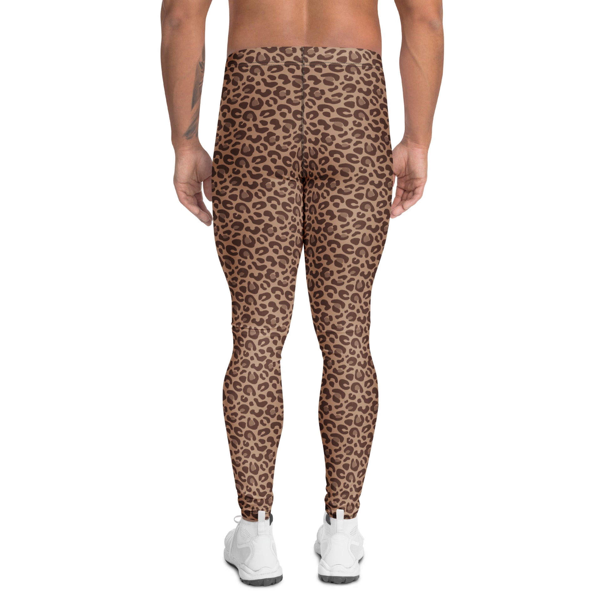 Trendy Bold Brown Leopard Skin Men’s Athletic Leggings for Active Wear