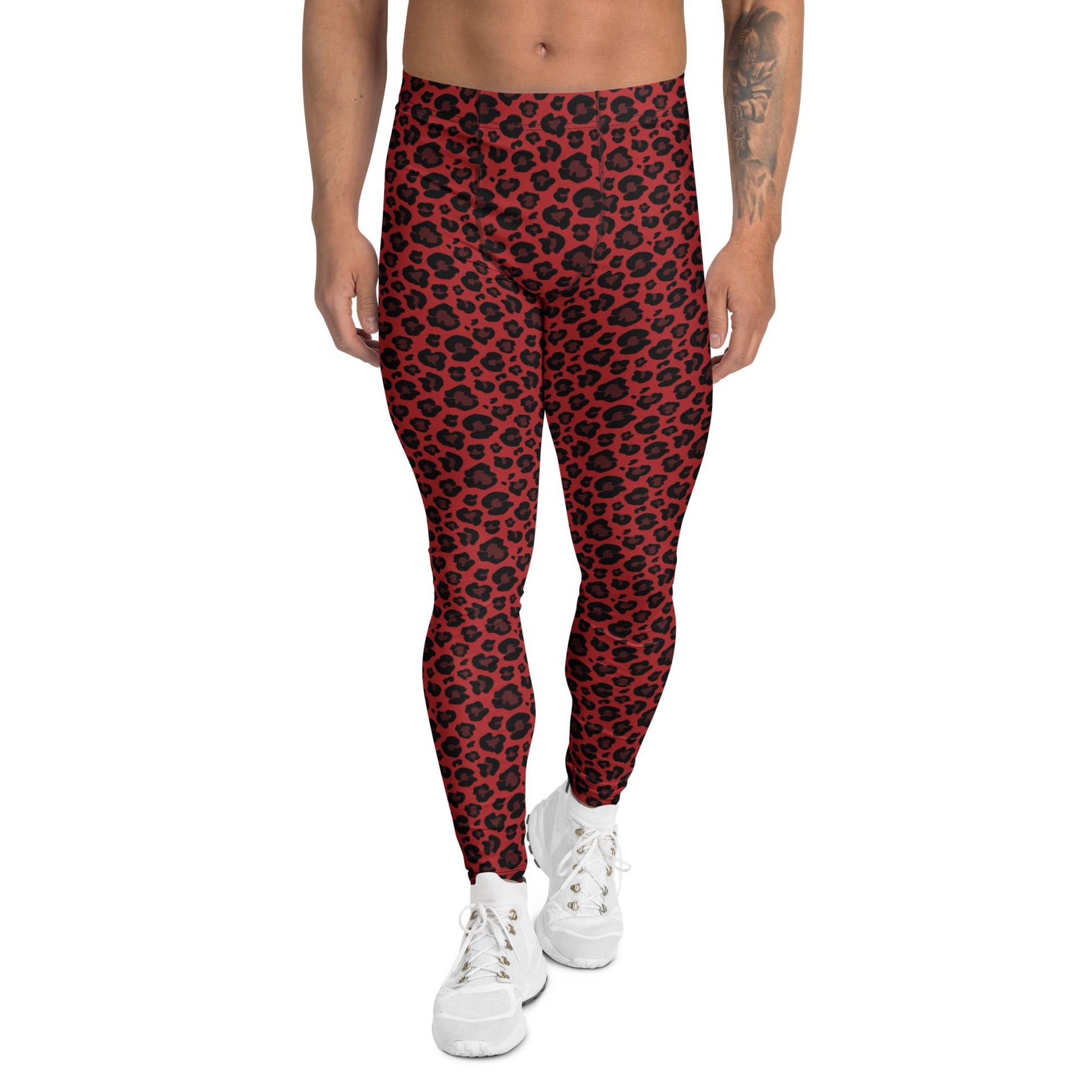 Trendy Bold Red Leopard Print Men's Leggings