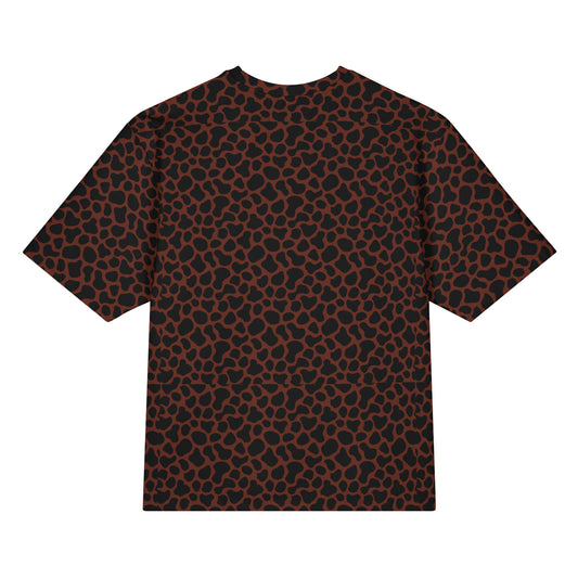 Trendy Brown Giraffe Print Oversized Cotton T-Shirt for Active Wear