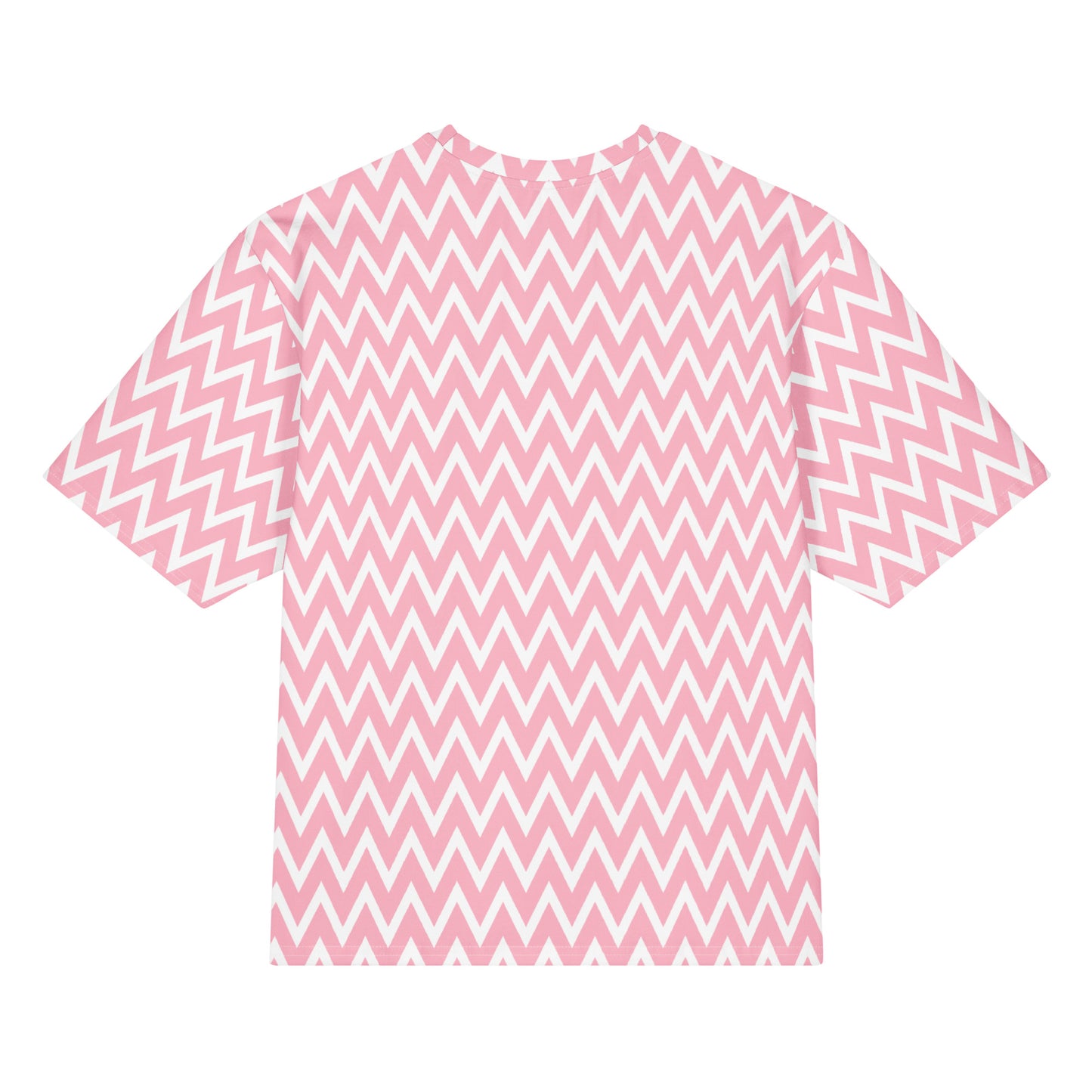 Trendy Pink Chevron Zig Zag Print Oversized Cotton T-Shirt for Casual Wear