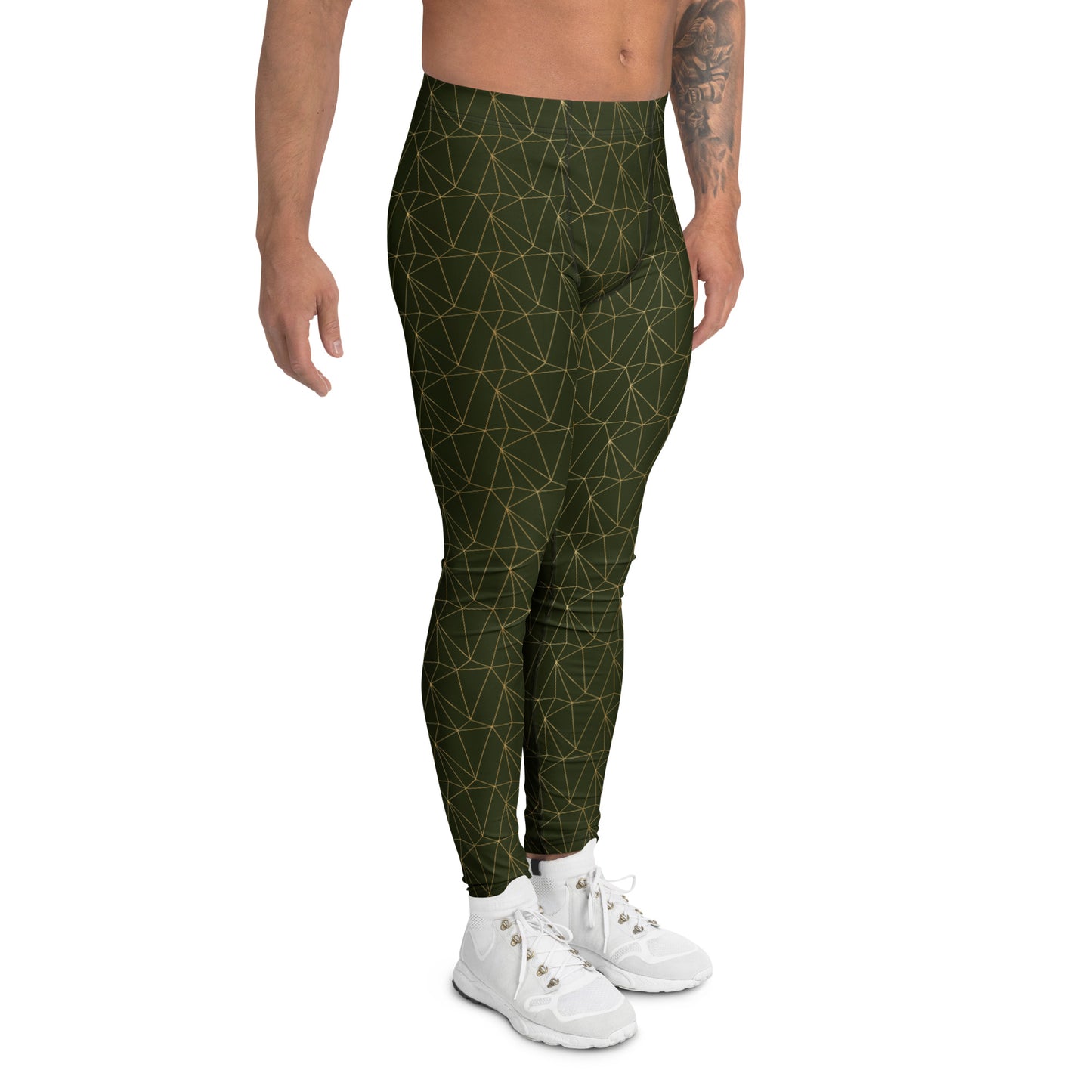 Trendy Retro Geometric Triangles Design Men's Athletic Leggings for Fitness Wear