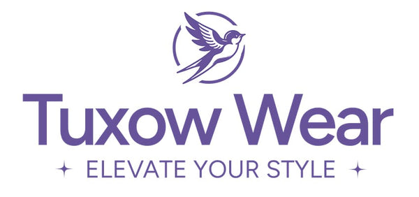 Tuxow Wear logo with a purple bird emblem and the text 'ELEVATE YOUR STYLE' on a white background. Tuxow blends modern streetwear with refined elegance—crafted for bold style, confidence, and everyday expression.
