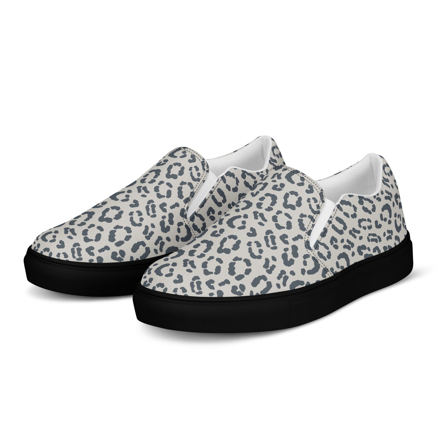 Versatile Men’s Slip-On Canvas Shoes in Gray Leopard Print