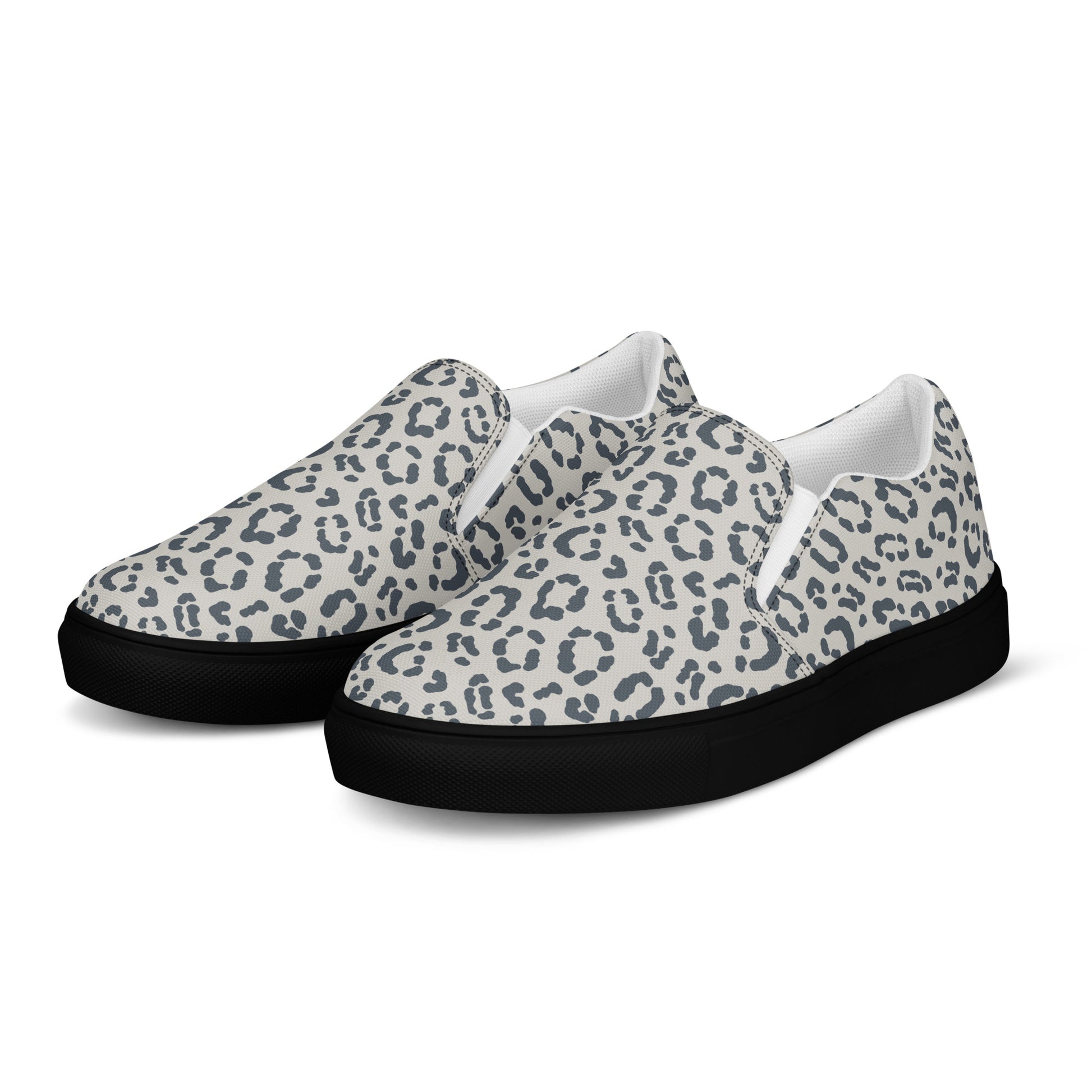 Versatile Men’s Slip-On Canvas Shoes in Gray Leopard Print