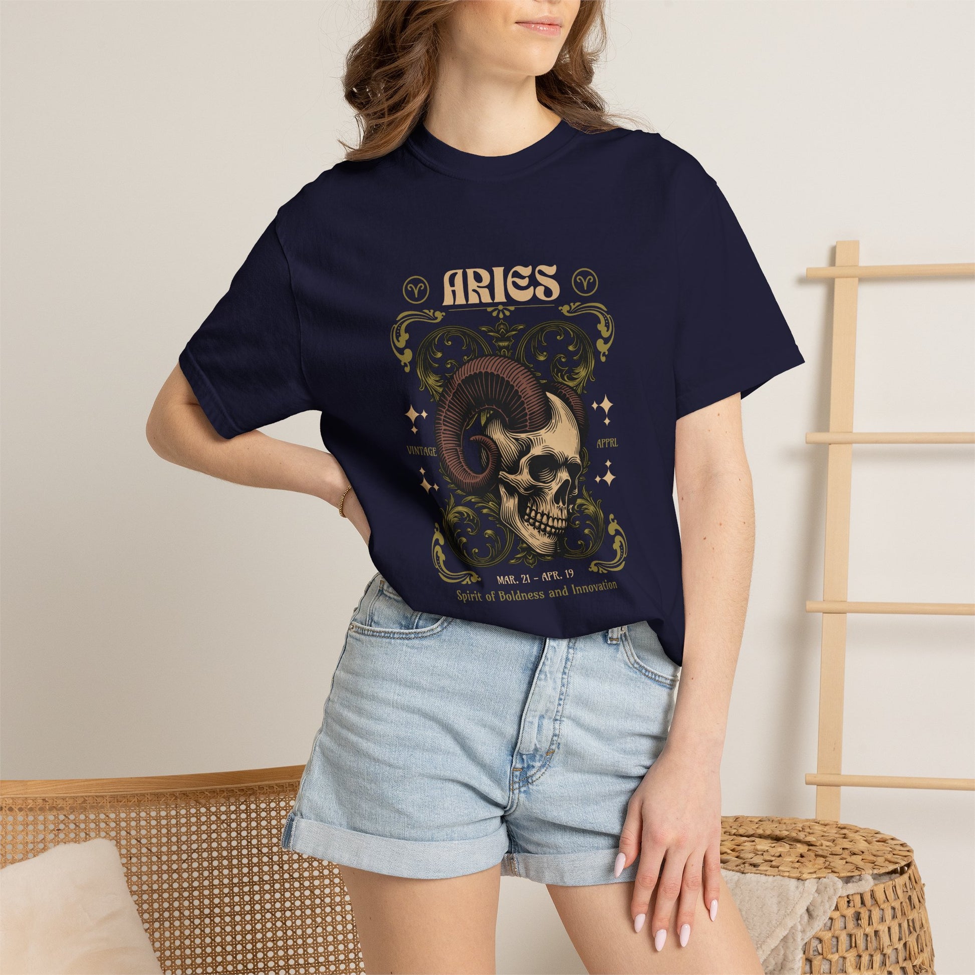 Vibrant Bold Zodiac Skull Aries Sign T-Shirt for Casual Outfits
