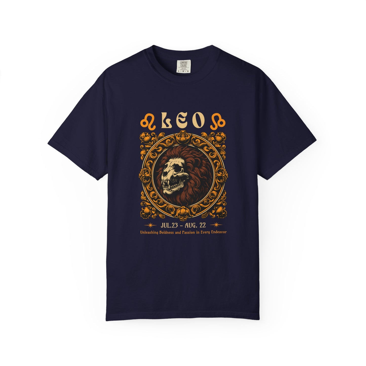 Vibrant Bold Zodiac Skull Lion Leo Sign T-Shirt for Casual Wear